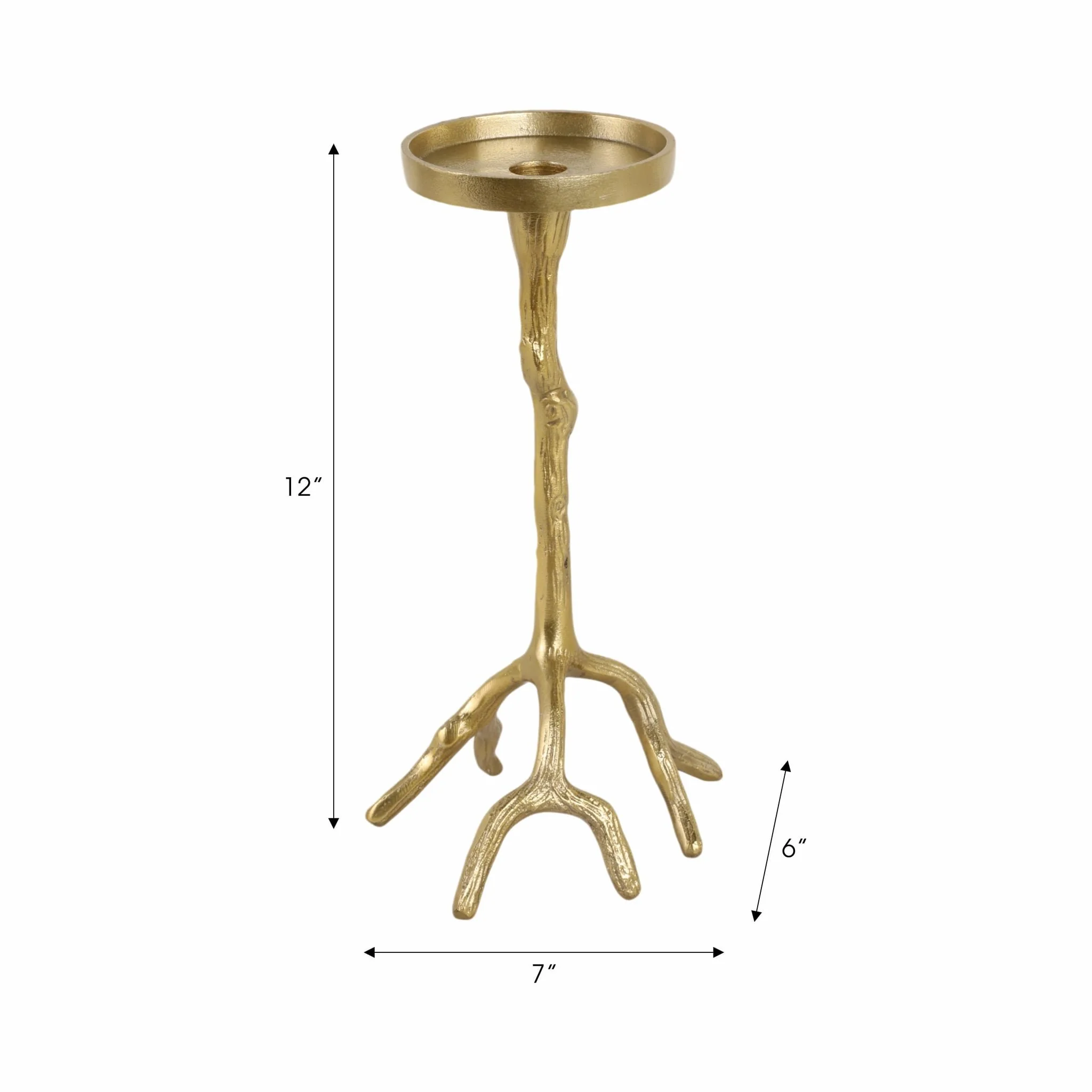 12" Roots Pillar & Taper Candle Holder, Gold - Image 9