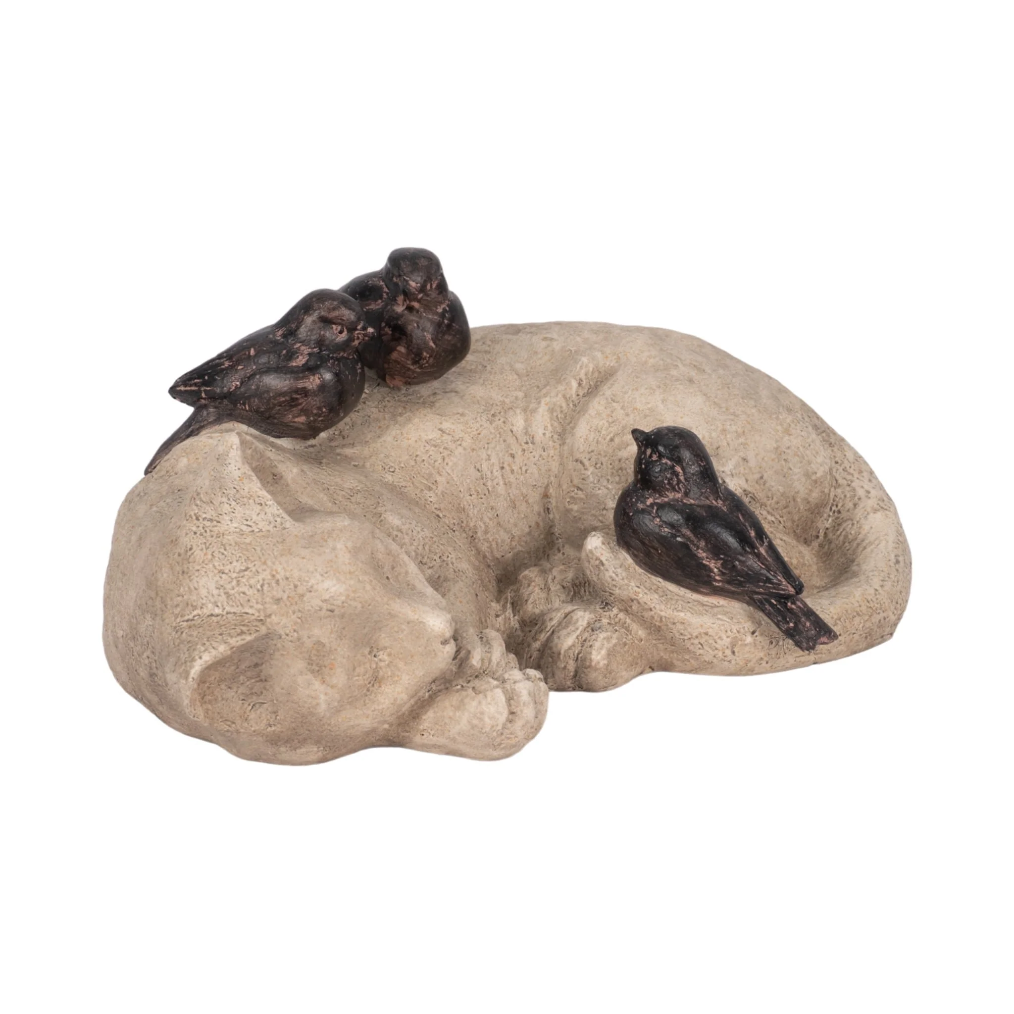 12" Sleeping Kitty With Birds, White/brown - Image 2