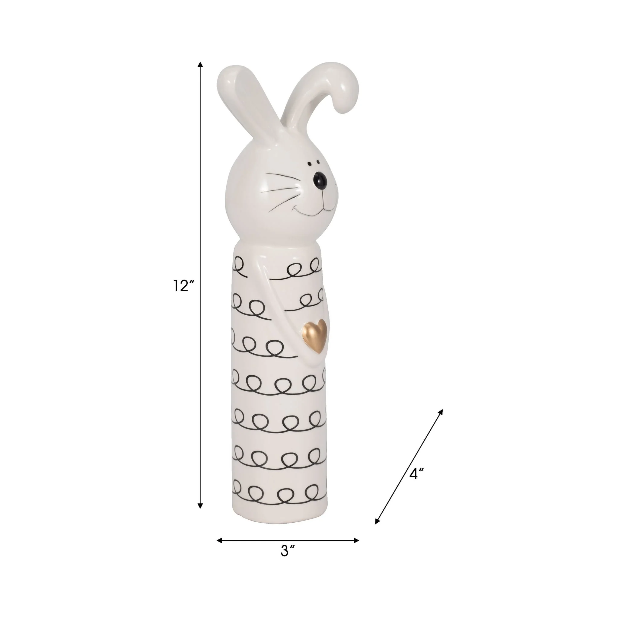 12" Squiggly Bunny With Gold Heart, White/black - Image 9