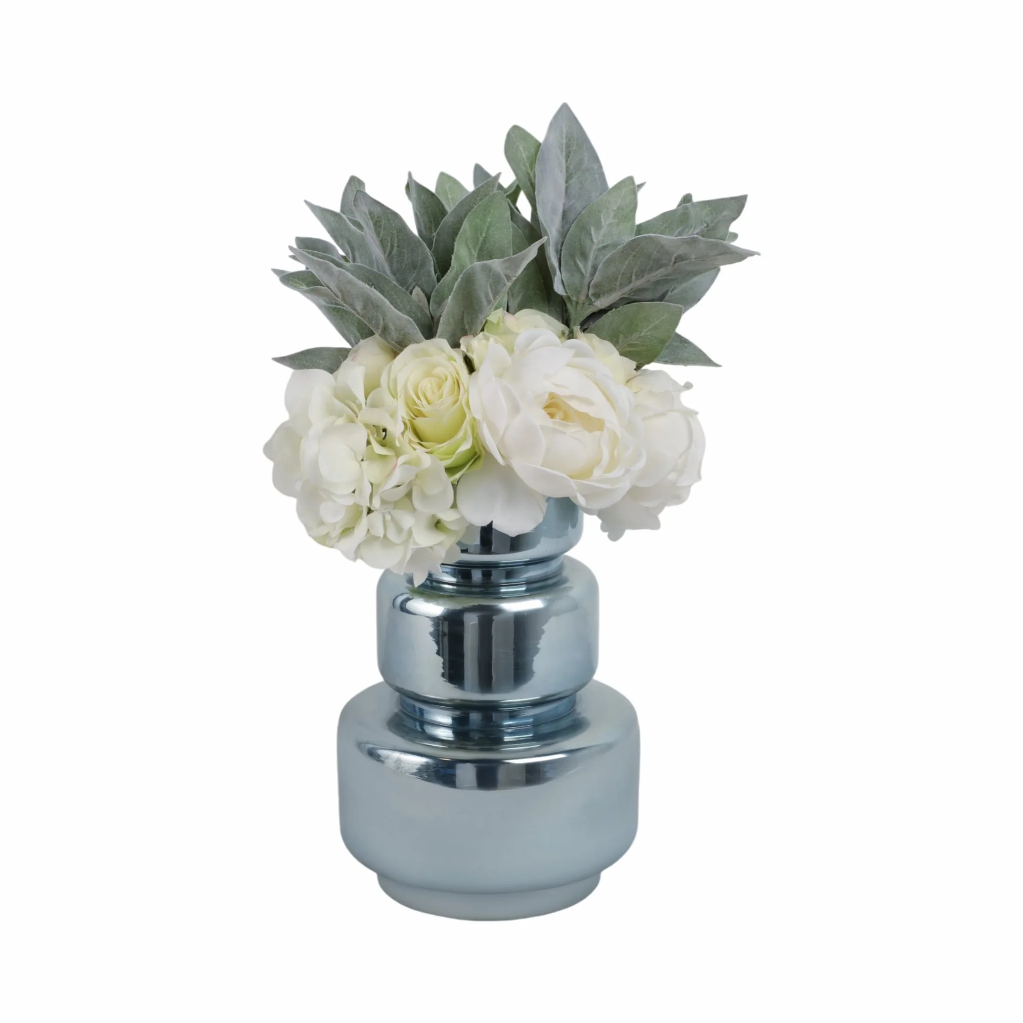 12" Stacked Cylinder Glass Vase, Blue Silver - Image 2