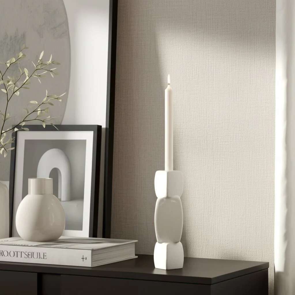 12" Stacked Objects Taper Holder Sand Glaze, White - Image 11