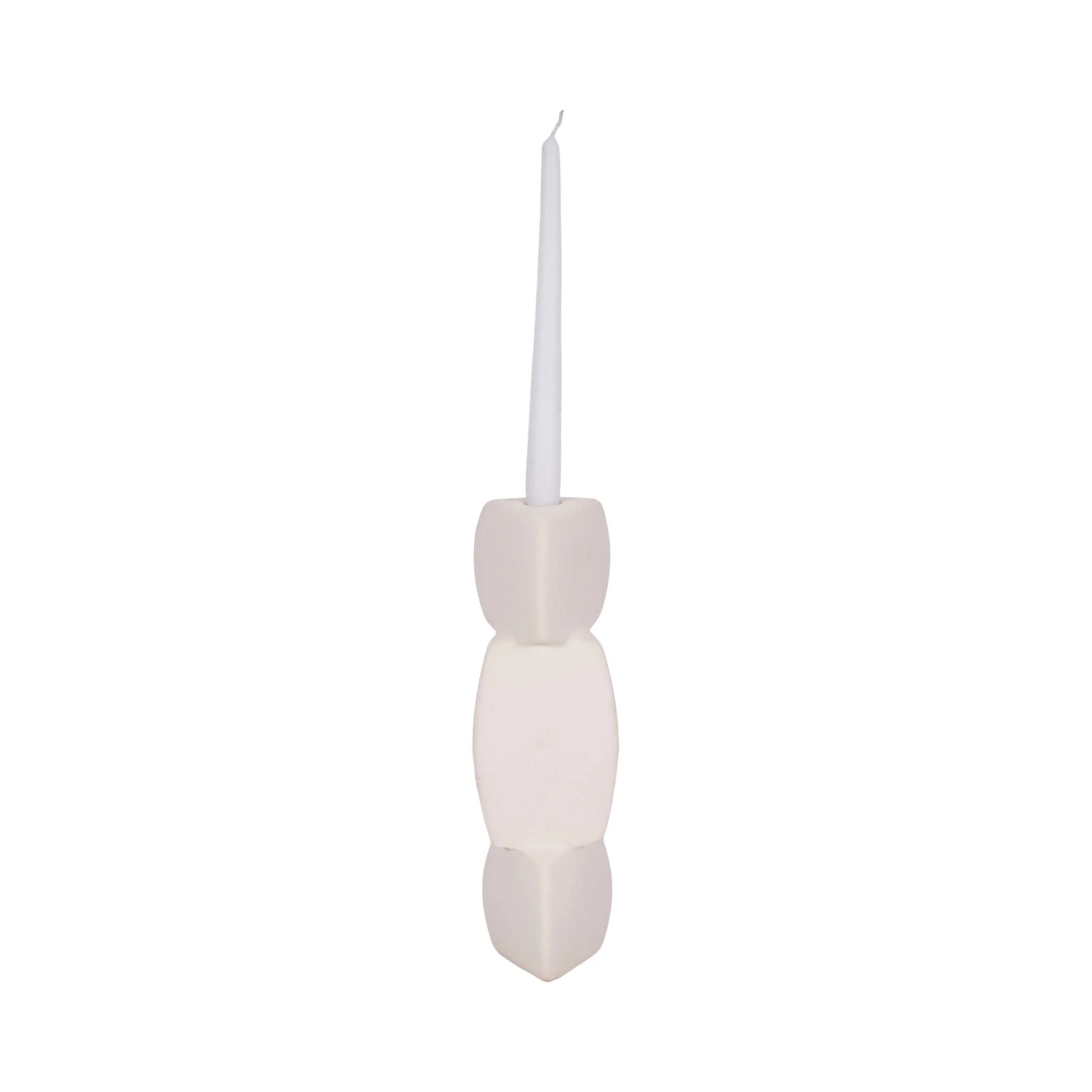 12" Stacked Objects Taper Holder Sand Glaze, White - Image 2