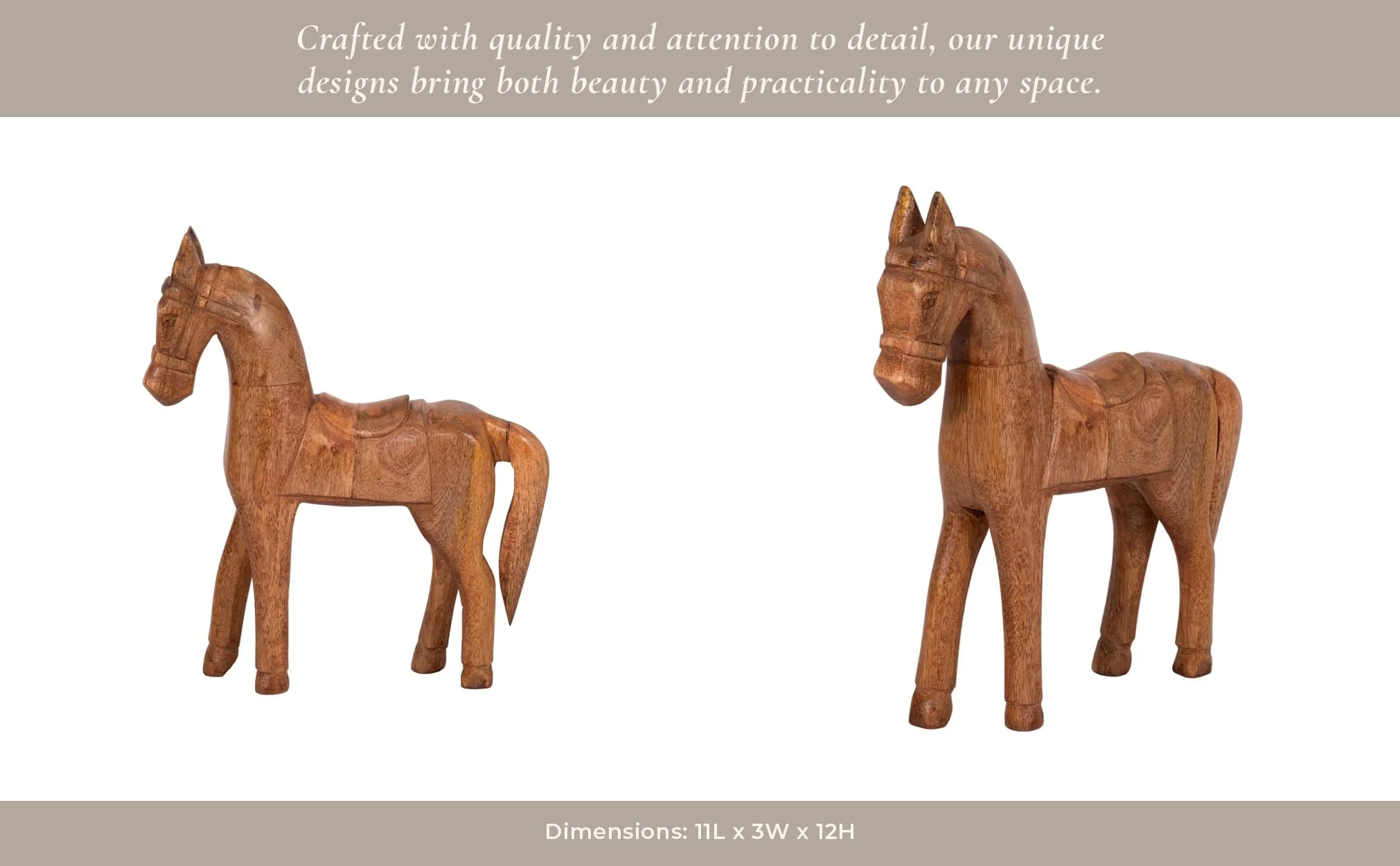 12" Standing Horse With Saddle, Natural - Image 10