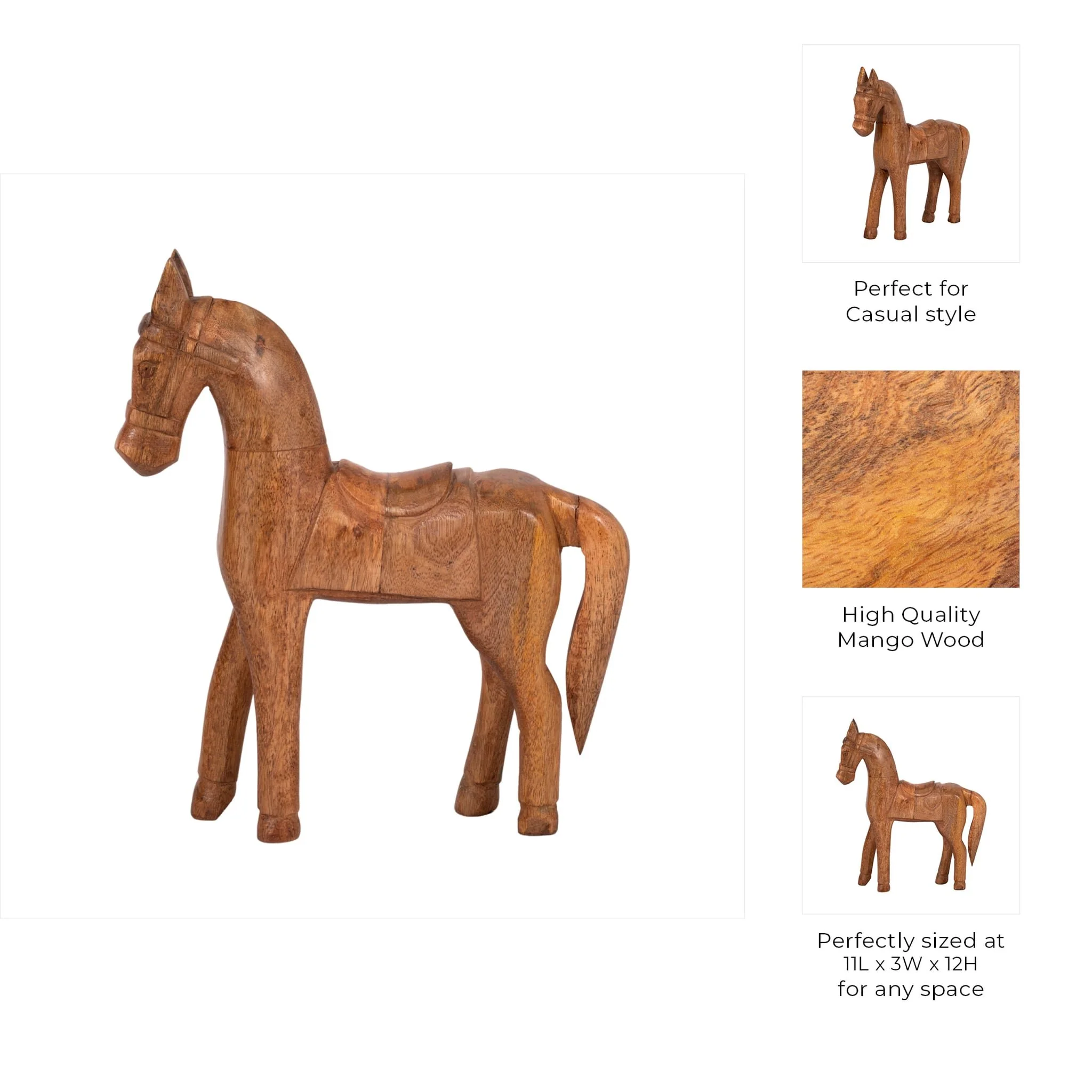 12" Standing Horse With Saddle, Natural - Image 9