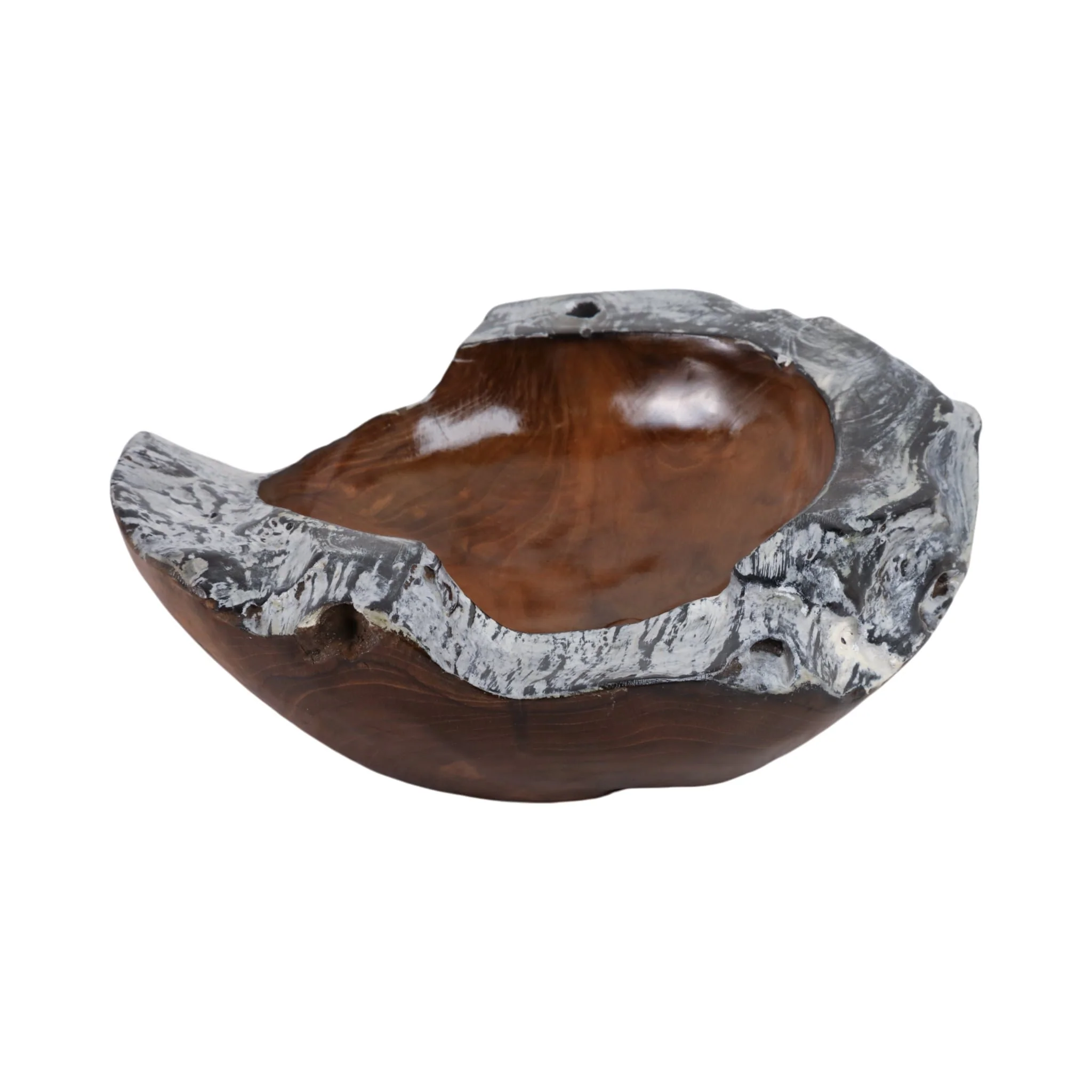 12" Teakwood Bowl W/burnt Edges, Dark Natural - Image 2