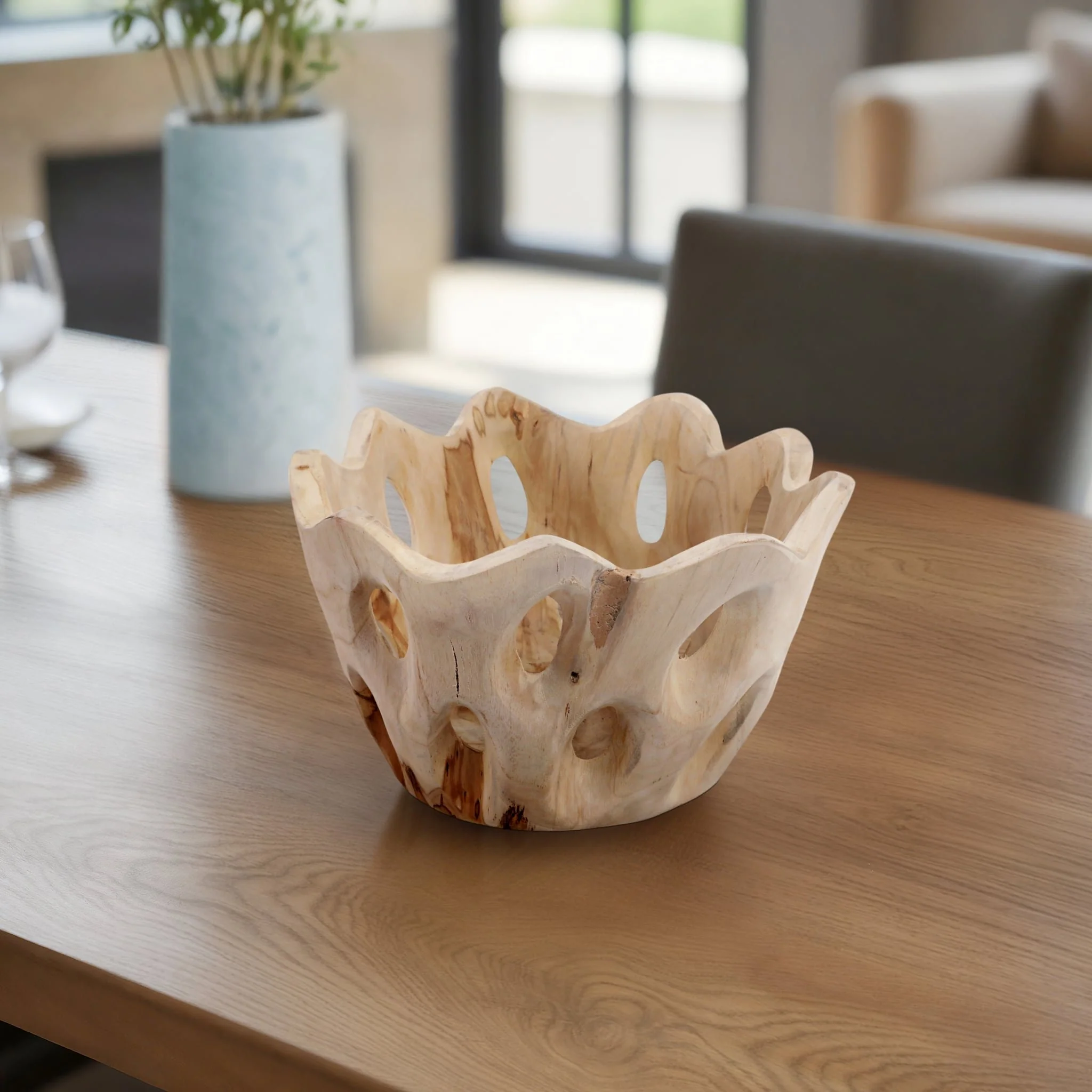 12" Teakwood Bowl W/cut-outs, Natural - Image 10