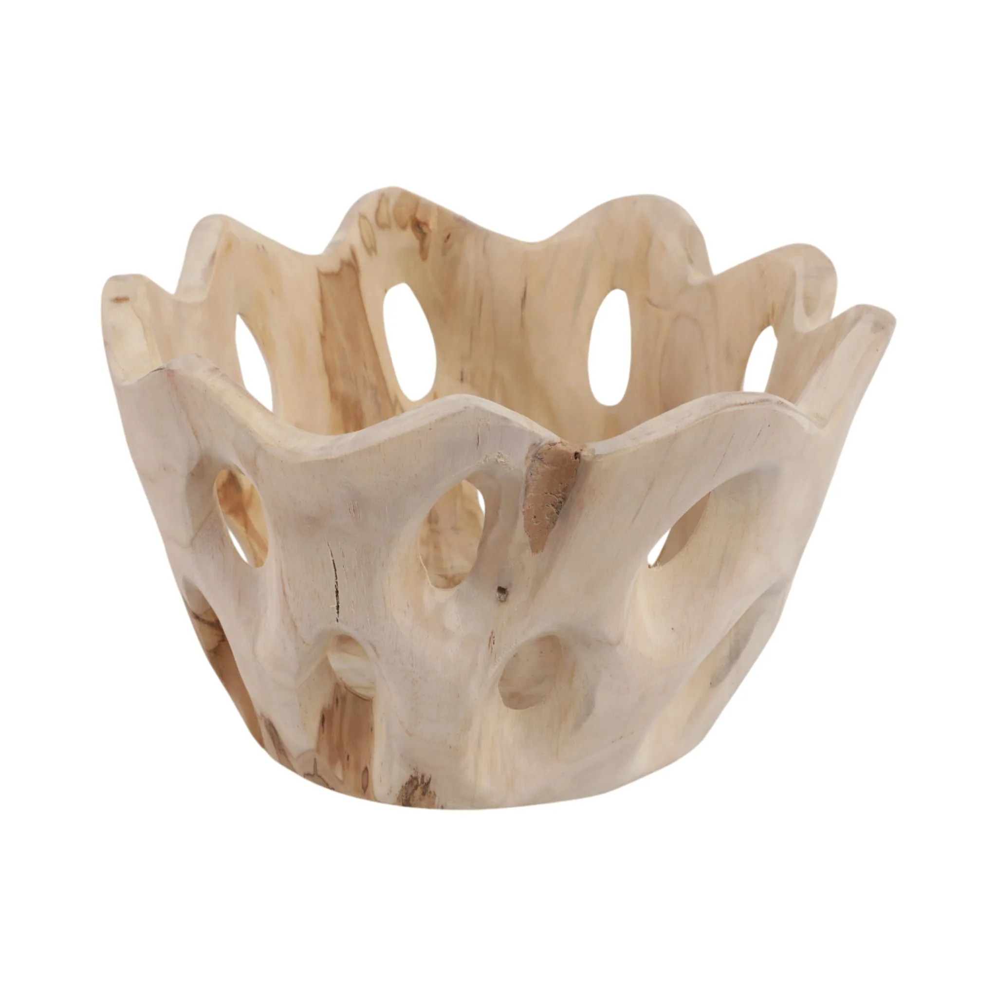 12" Teakwood Bowl W/cut-outs, Natural - Image 3