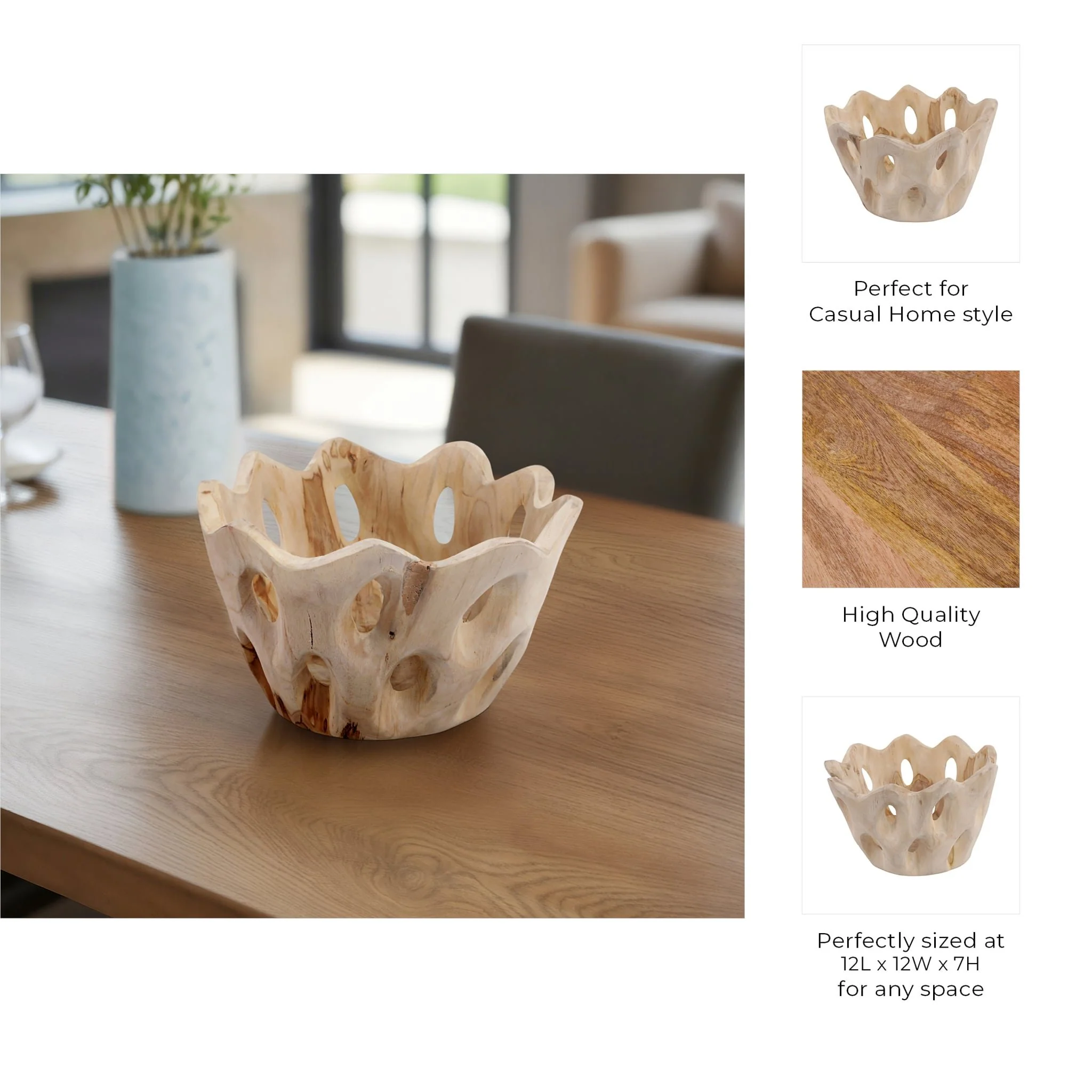 12" Teakwood Bowl W/cut-outs, Natural - Image 9
