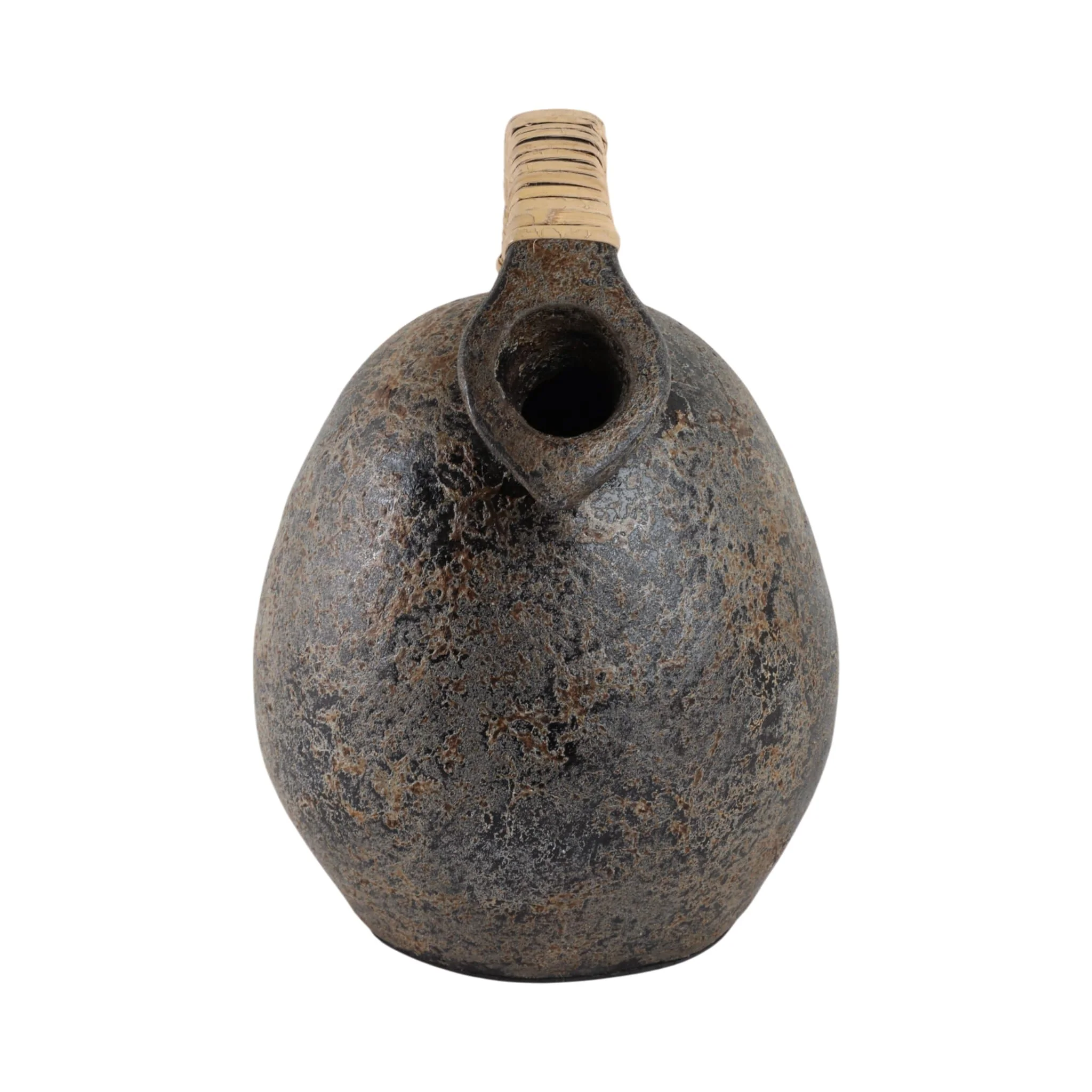 12" Terracotta Jug Vase W/rattan Handle, Gray - Image 4