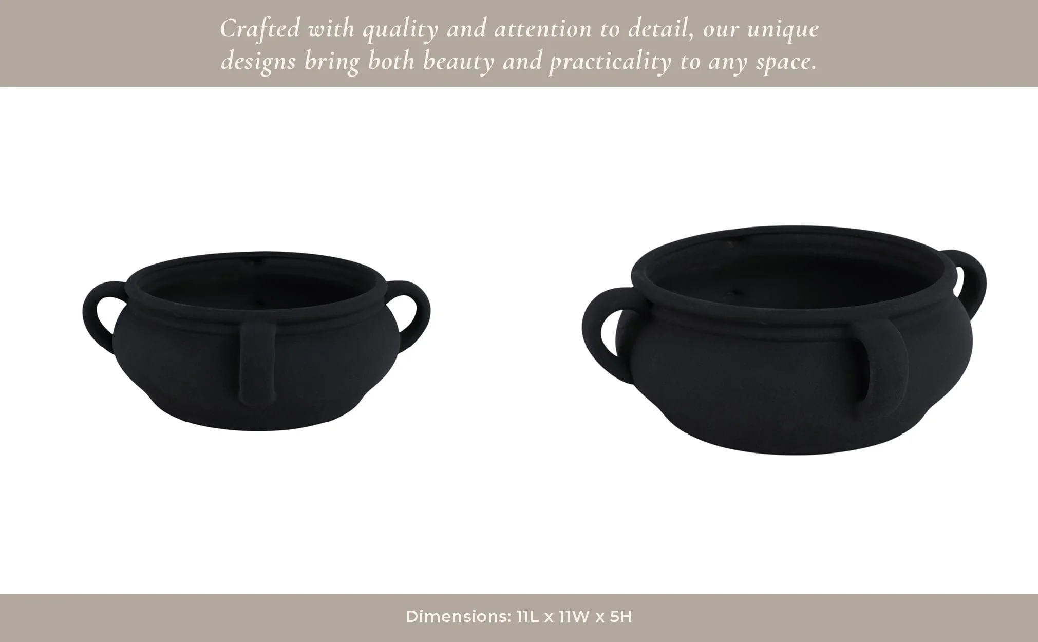12" Textured Bowl With Handles, Black - Image 12