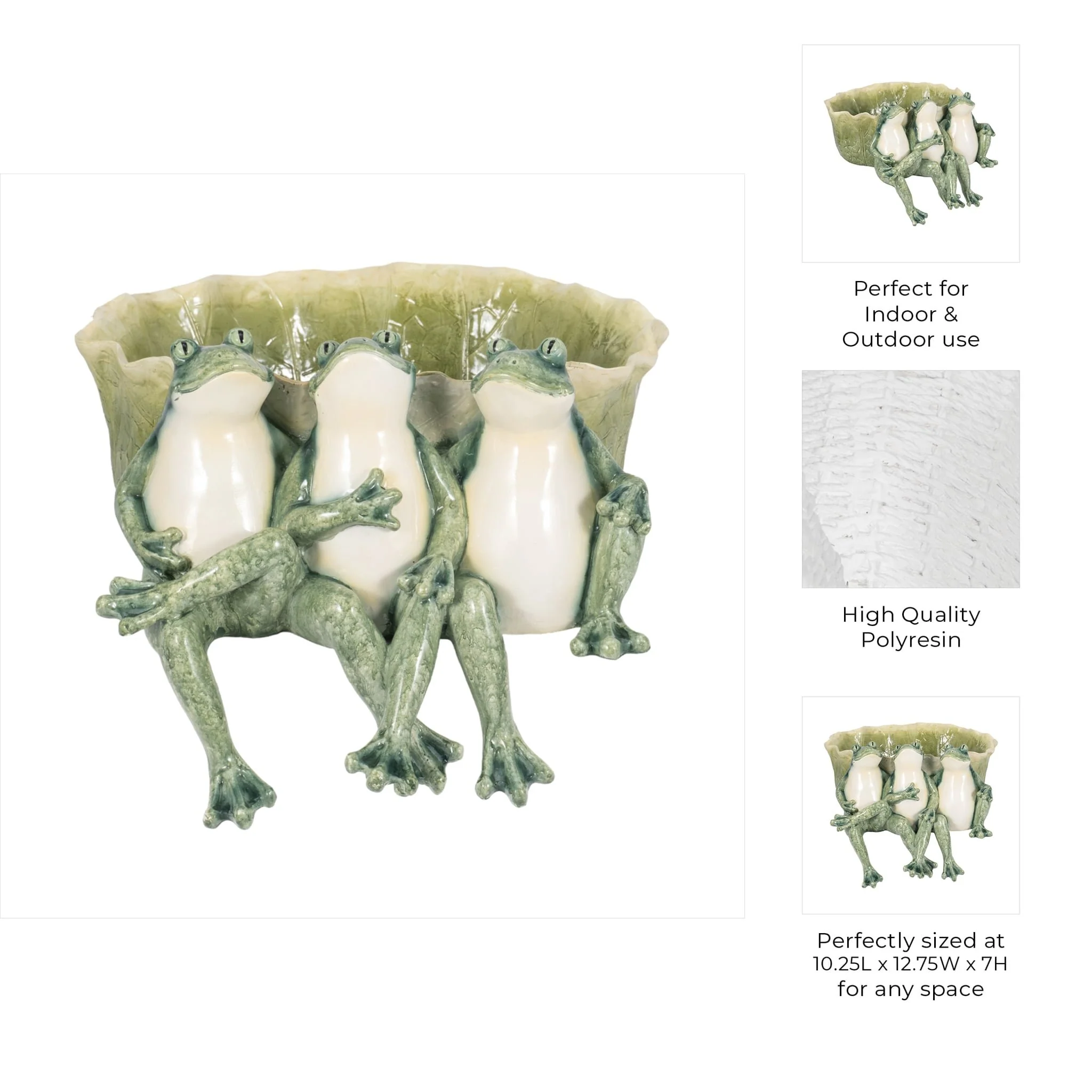 12" Three Sitting Frogs Planter, Green - Image 10