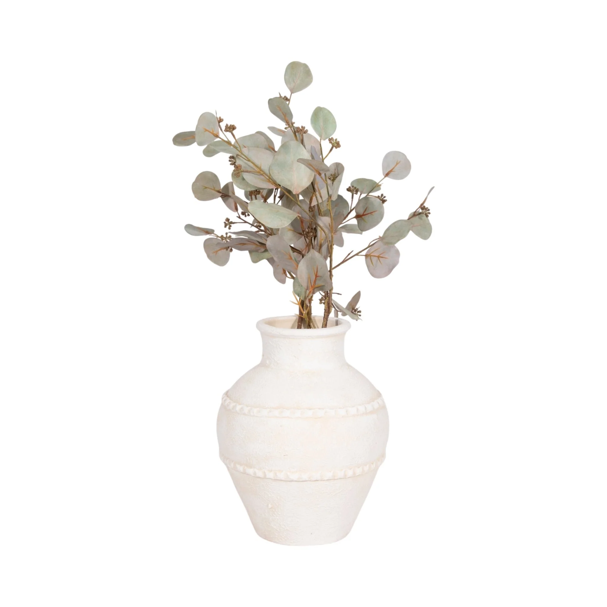 12" Traditional Textured Terracotta Vase, Ivory - Image 2