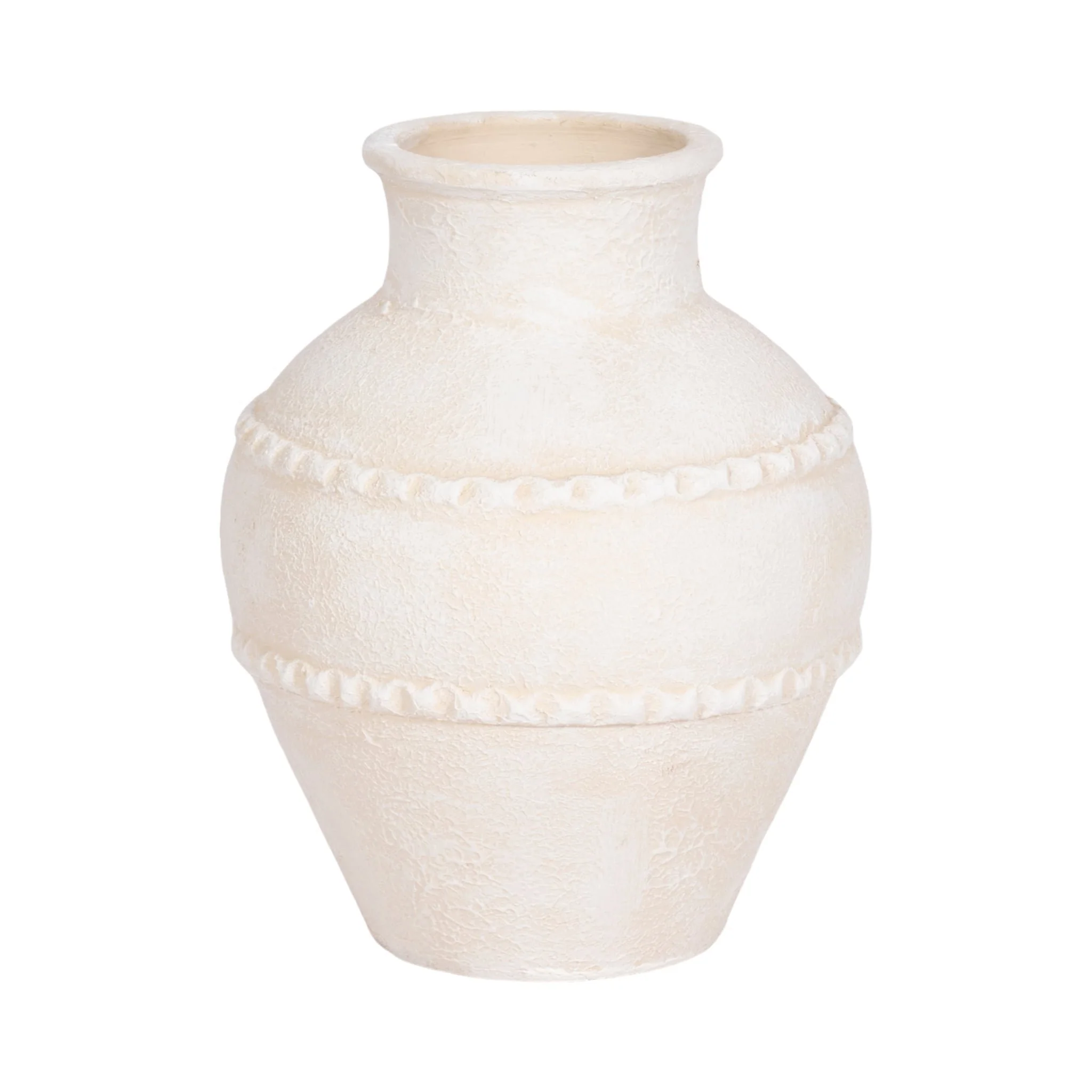 12" Traditional Textured Terracotta Vase, Ivory - Image 3