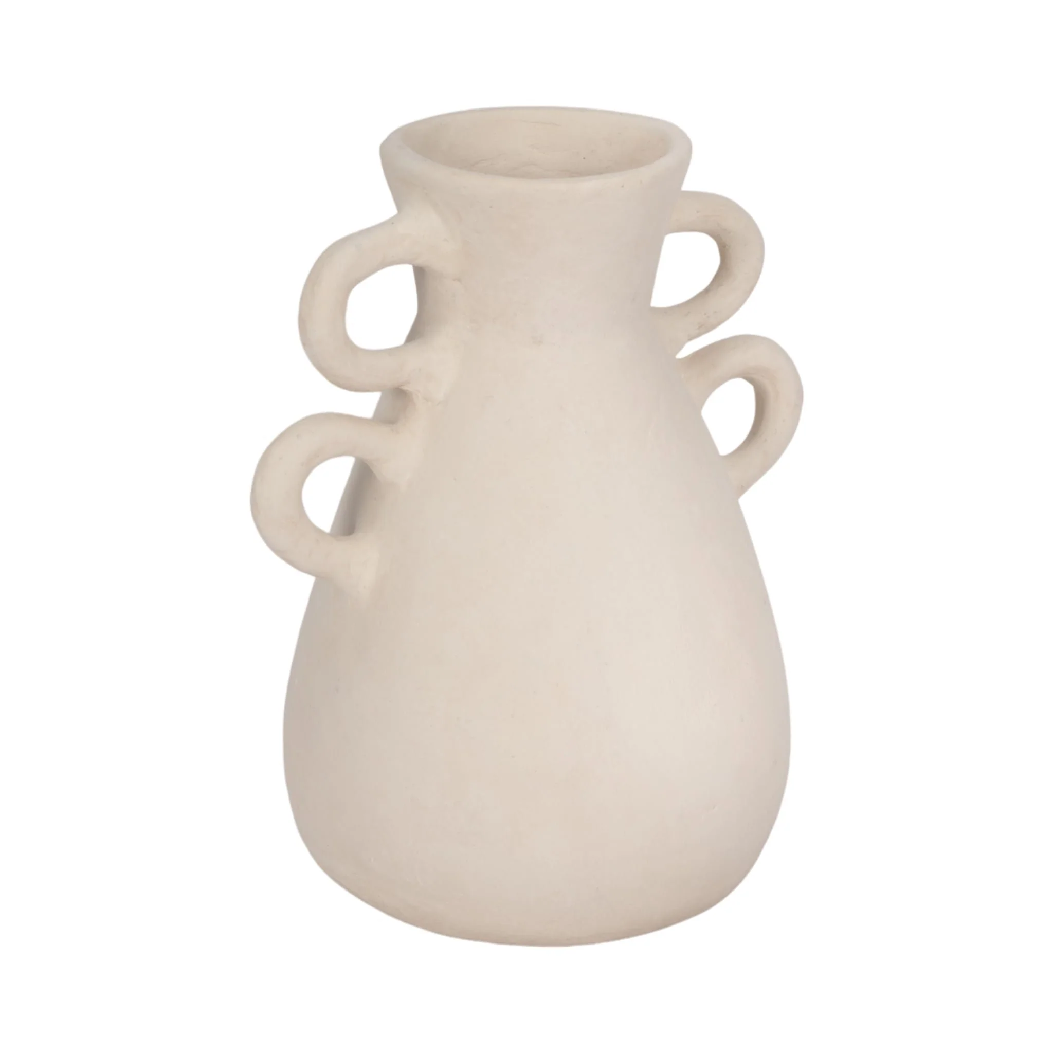 12" Vase With 4 Handles, Paper Mache, Ivory - Image 3