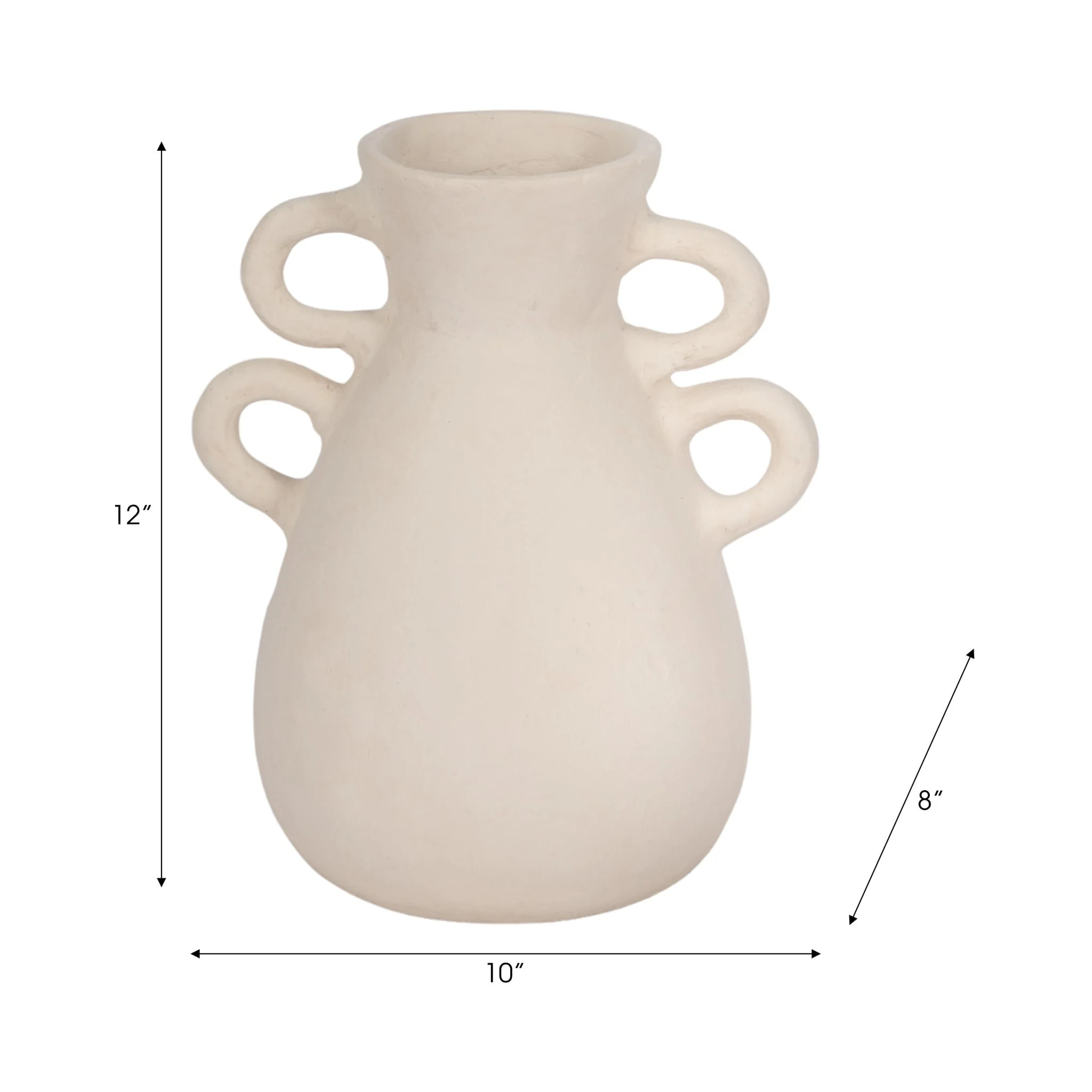 12" Vase With 4 Handles, Paper Mache, Ivory - Image 8
