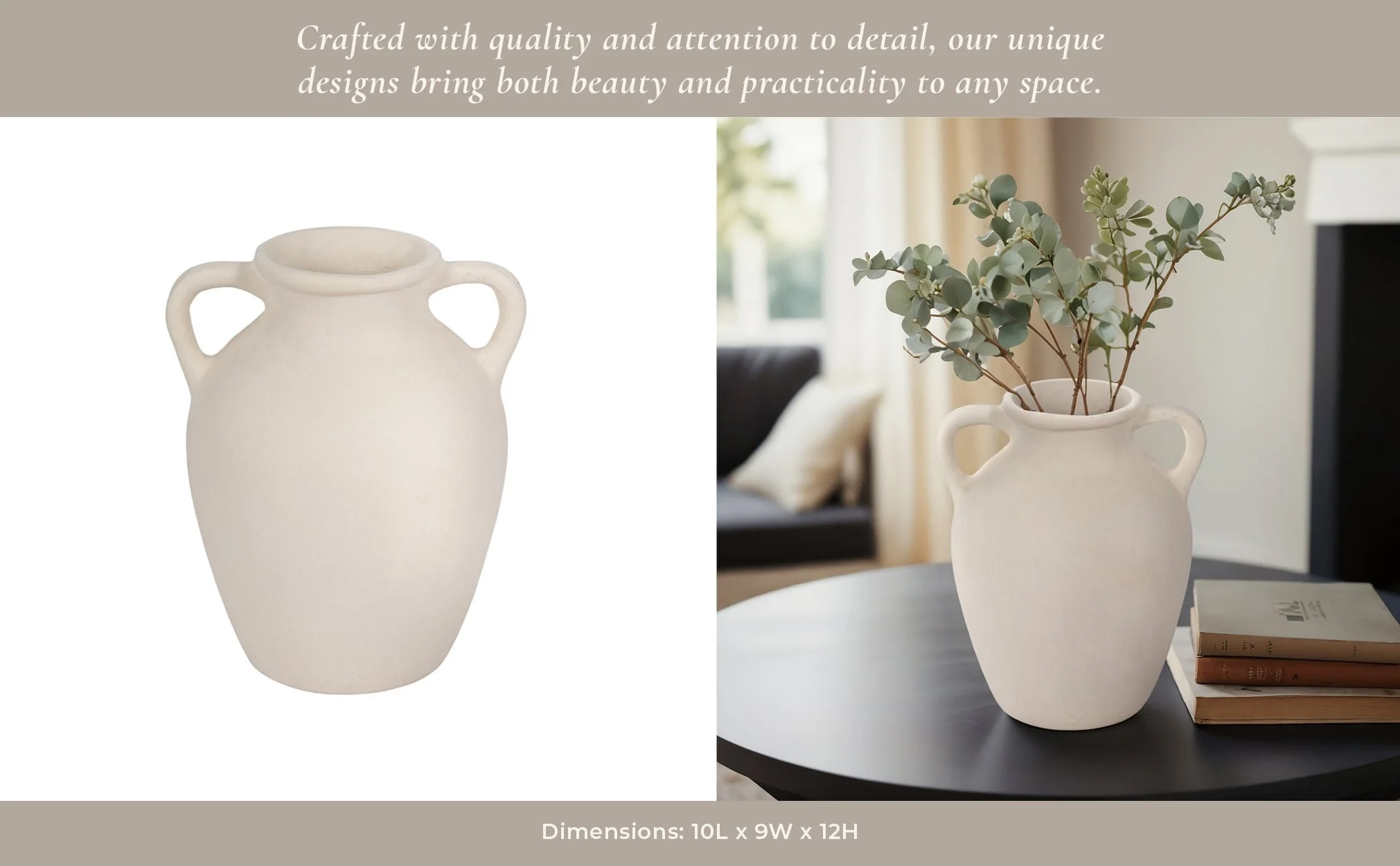 12" Vase With Handles, Paper Mache, Ivory - Image 11
