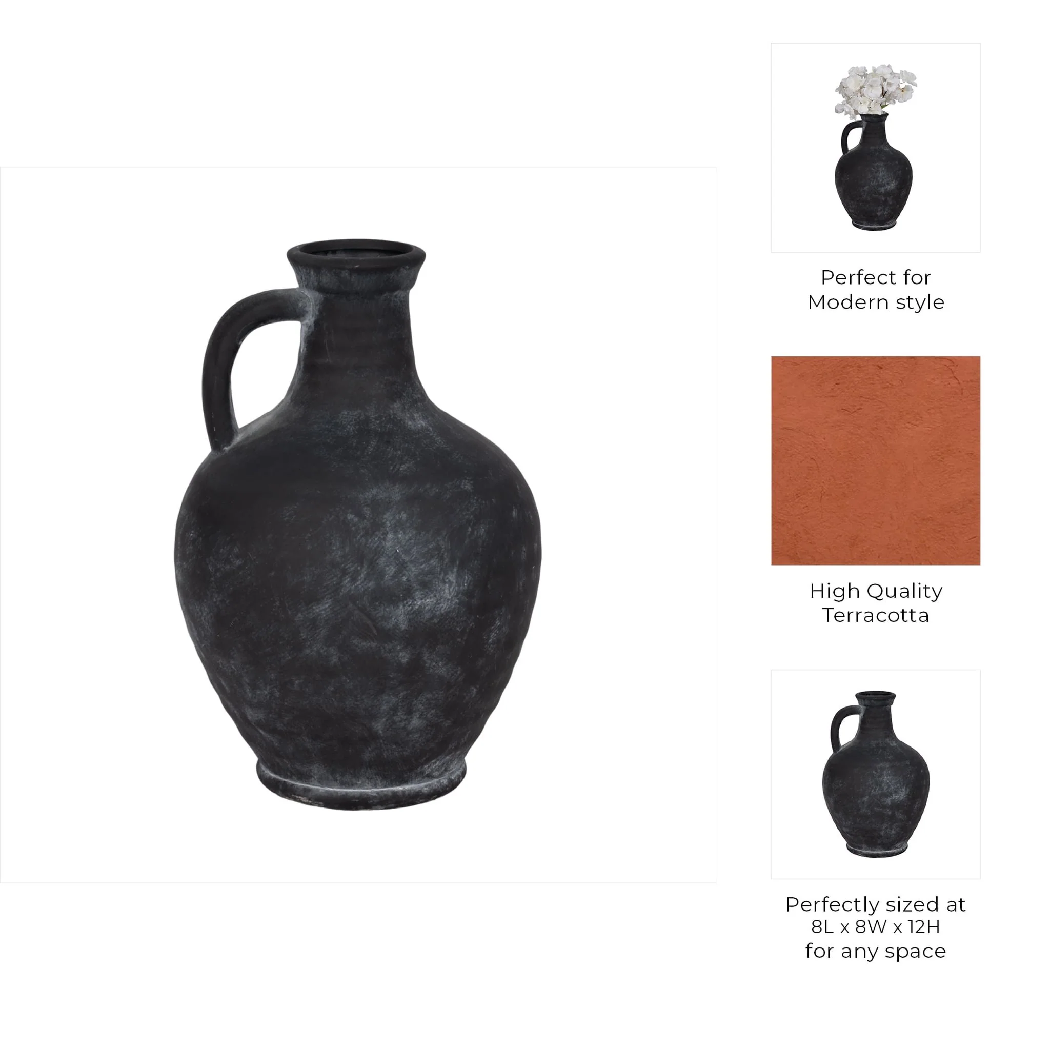 12" Weathered Jug With Handle, Black - Image 10