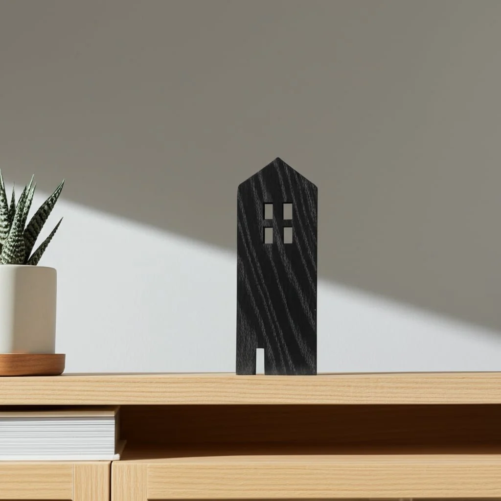 12" Wood House Decor, Black - Image 12