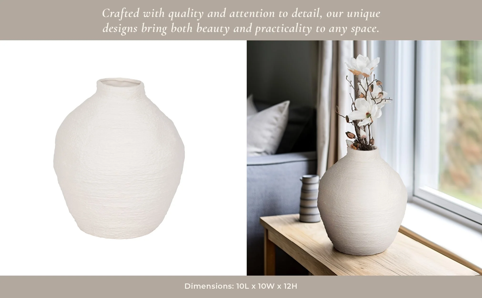 12" Woven Textured Vase, White - Image 10