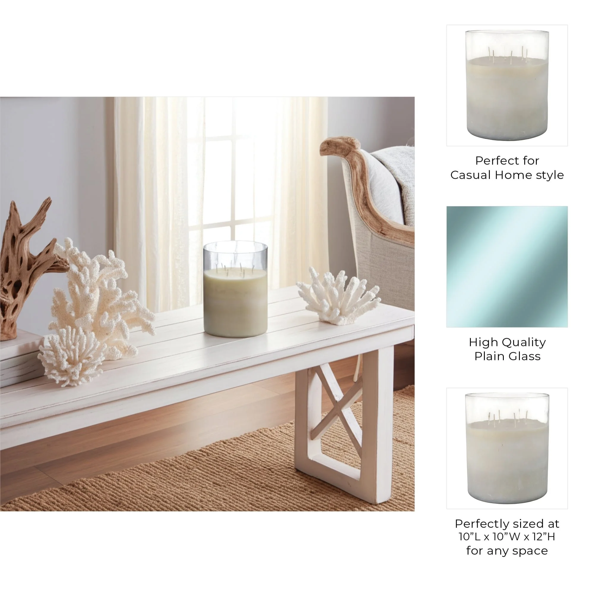 12x10" 349 Oz Jasmine Frosted Glass Candle, Clear - Image 9