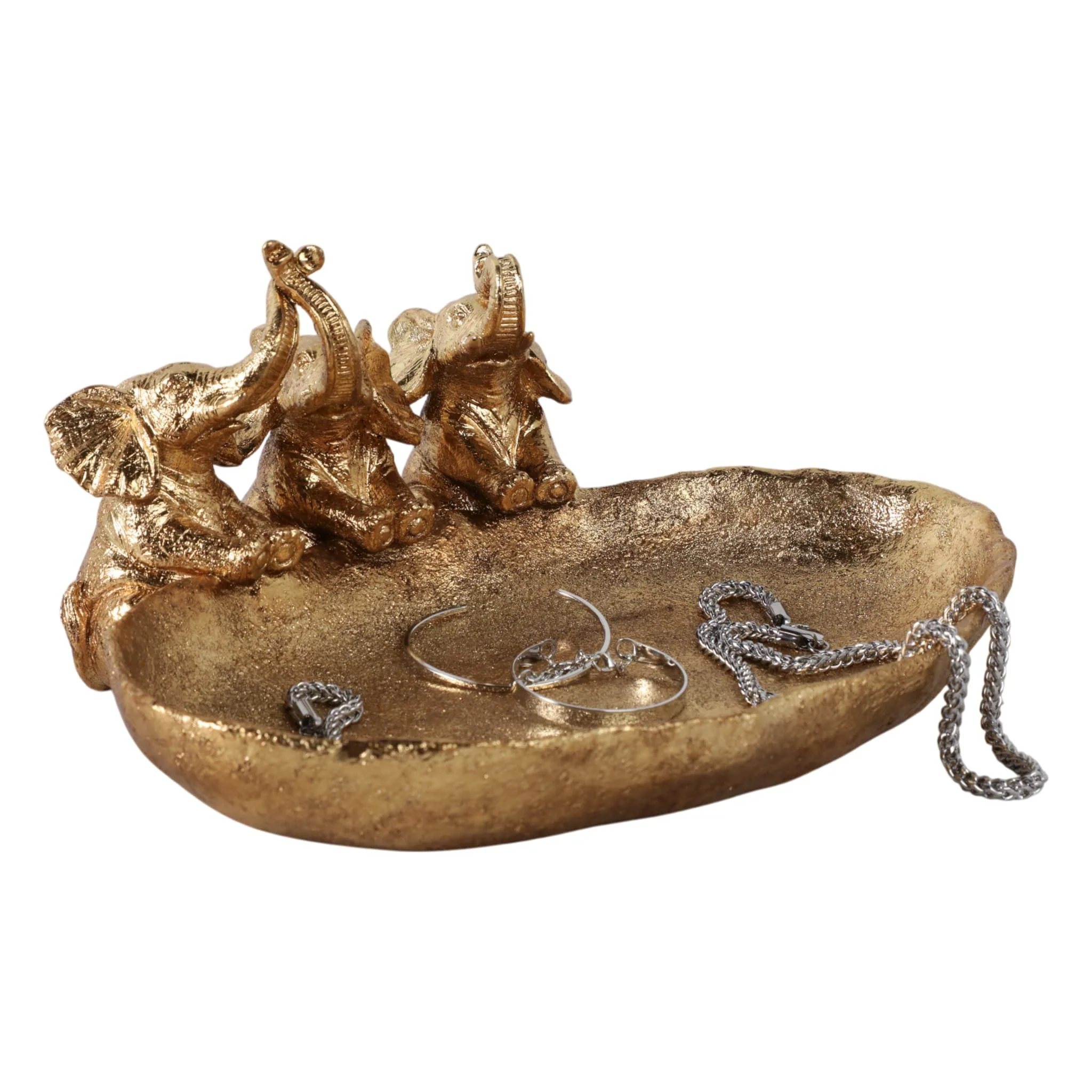 12x10" Bowl With 3 Elephants, Gold - Image 2
