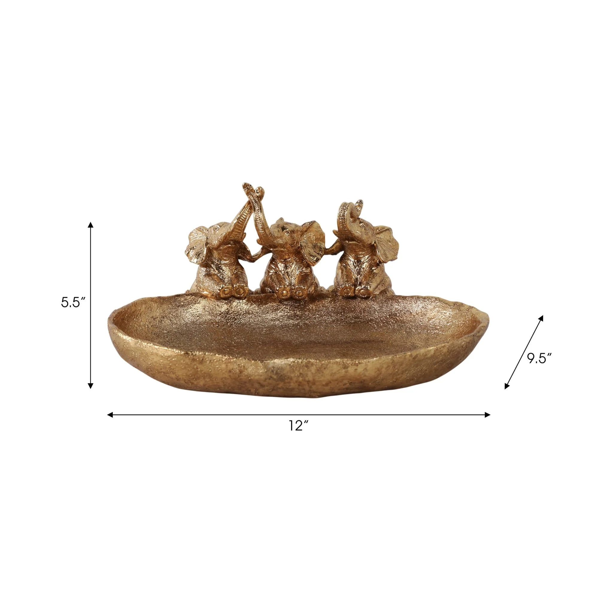12x10" Bowl With 3 Elephants, Gold - Image 8