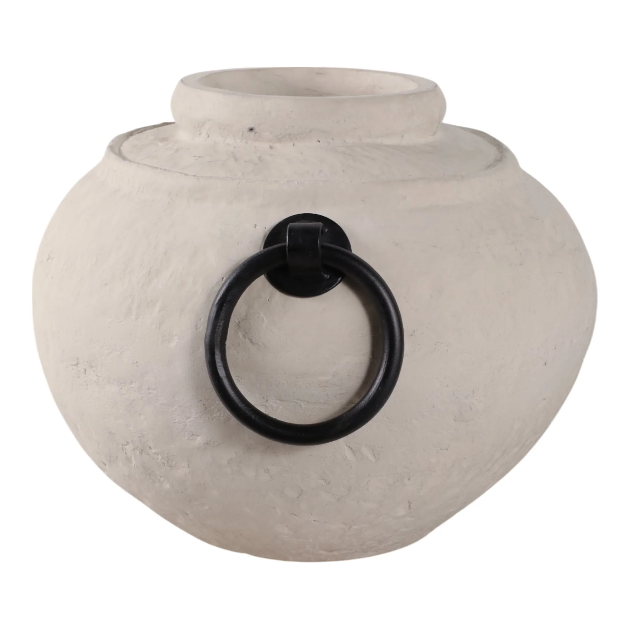 12x10" Ecomix Vase With Metal Handles, Ivory/ Blk - Image 3