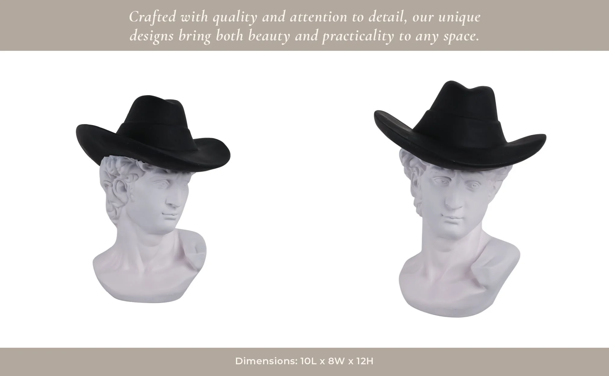 12x10" Greek God With Cowboy Hat, White/black - Image 11