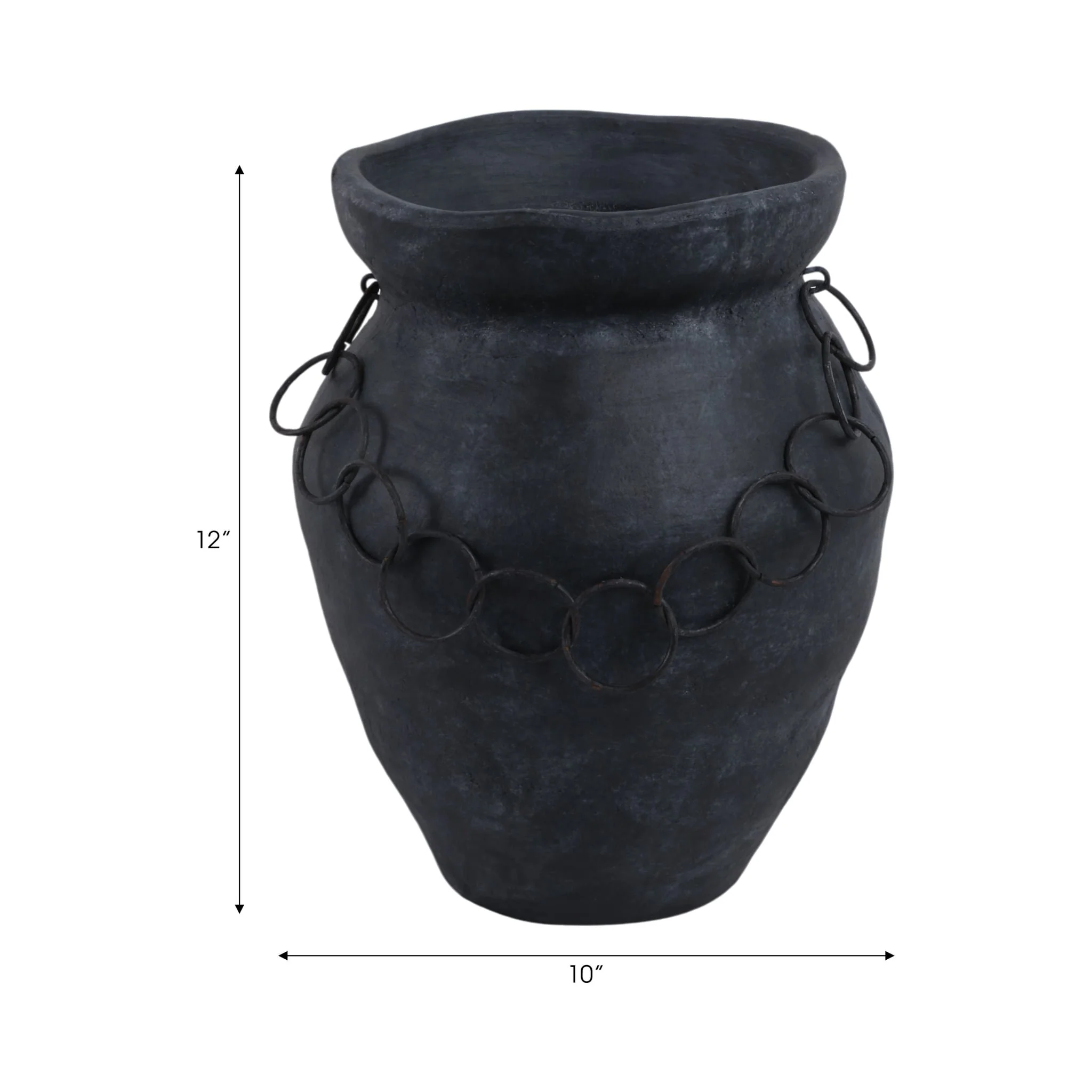 12x10" Rustic Vase With Chain, Black - Image 8