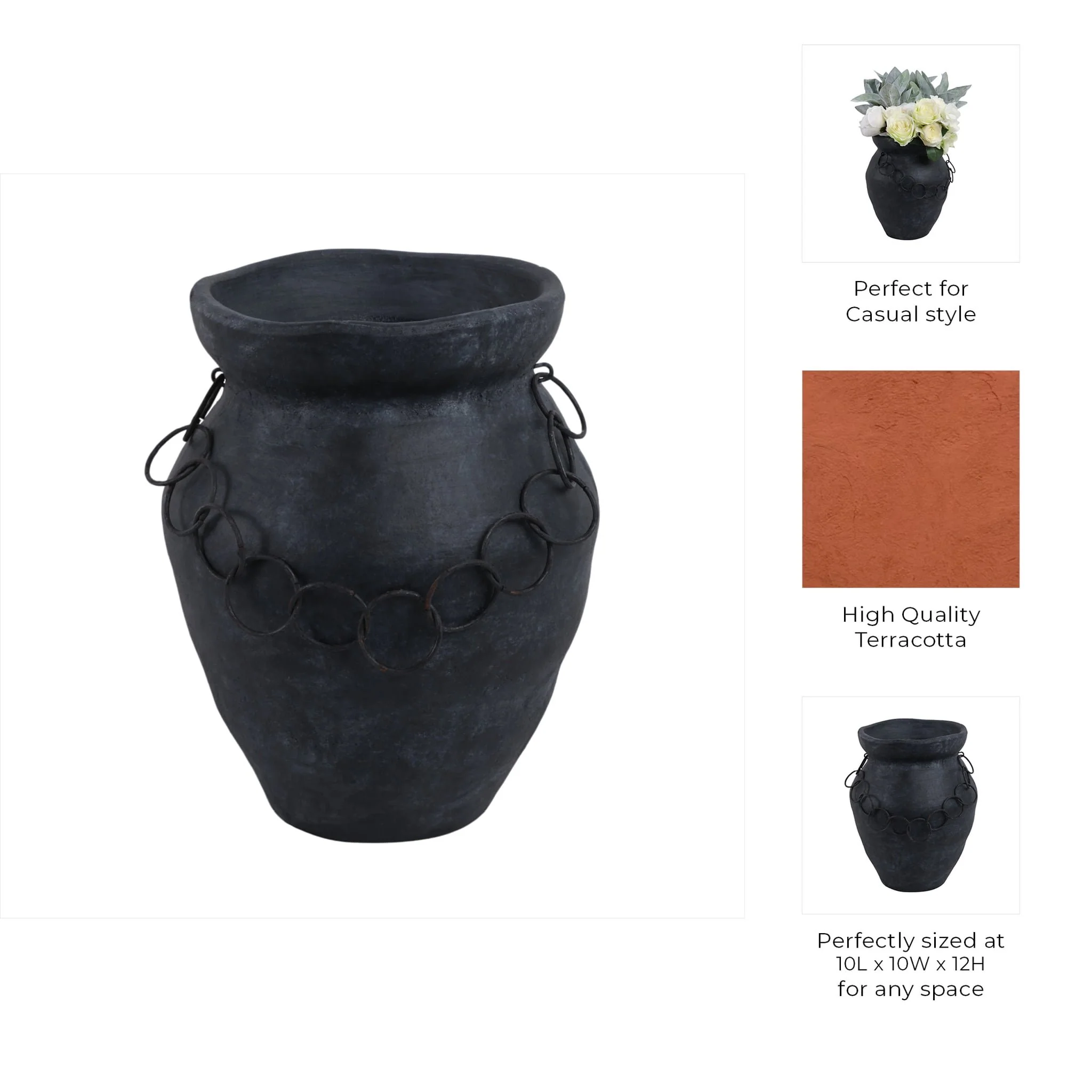 12x10" Rustic Vase With Chain, Black - Image 9