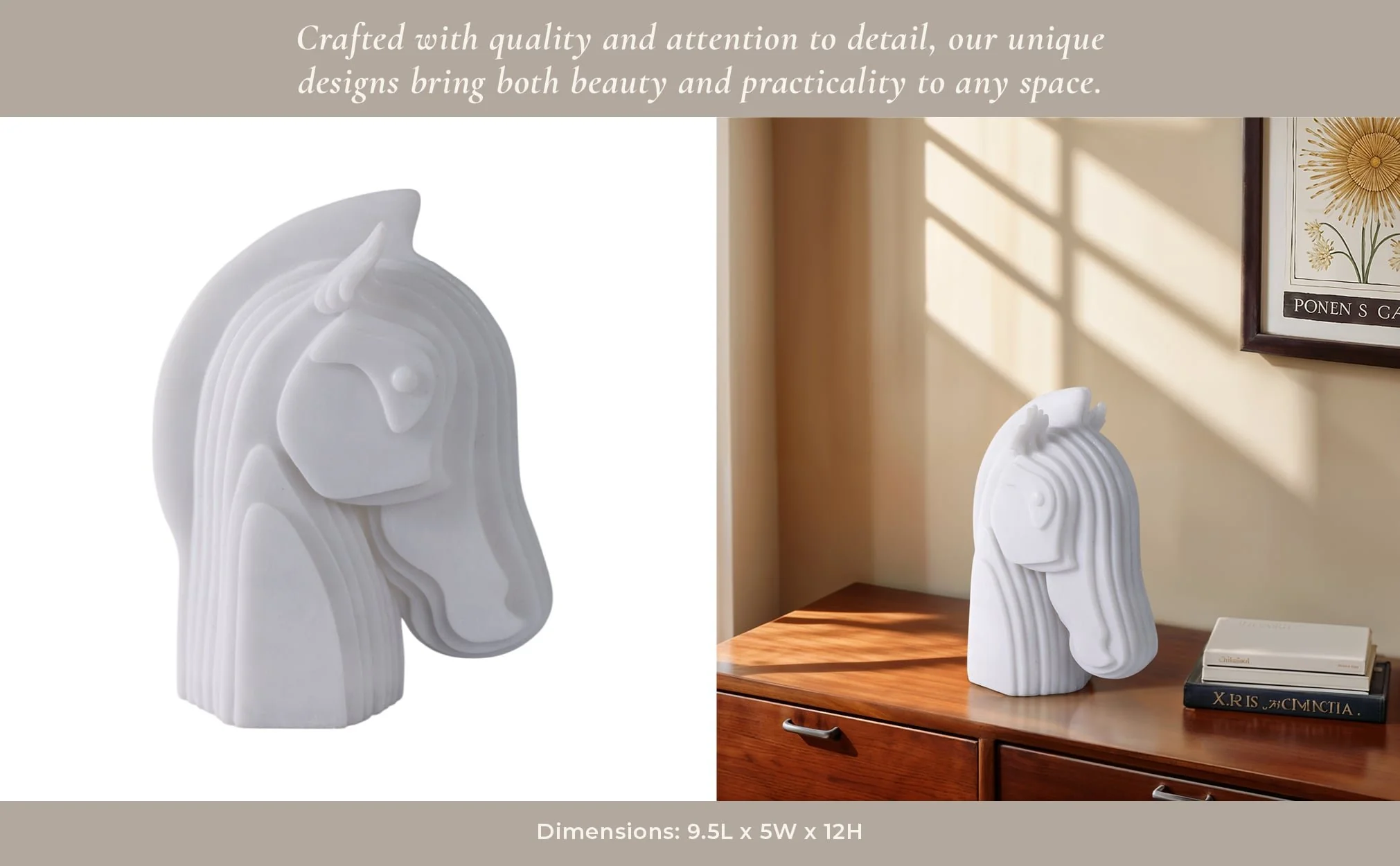 12x10"resin Horse Head Sculpture, White - Image 12