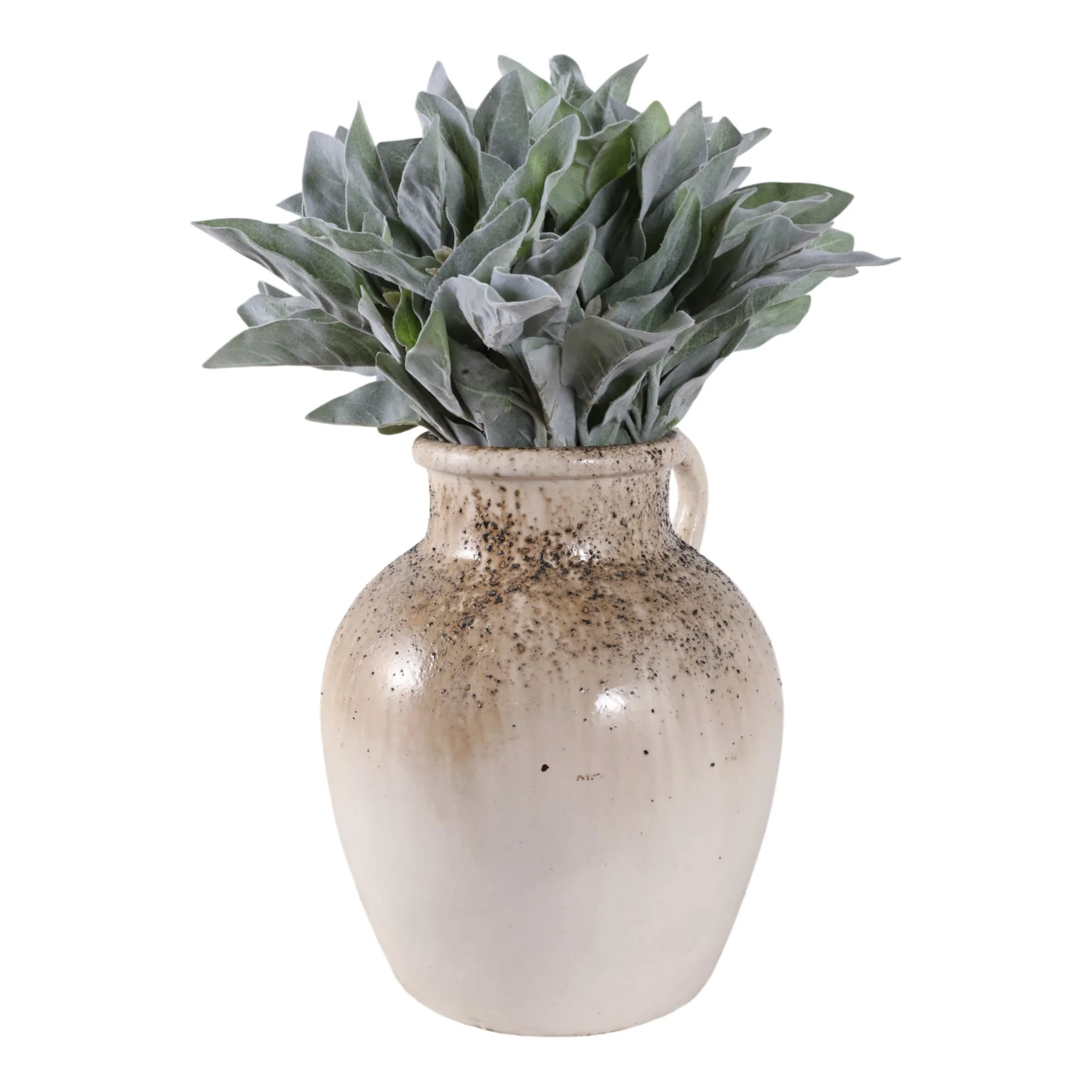 12x11" Textured Terracotta Jug Vase, Ivory/ Brown - Image 2