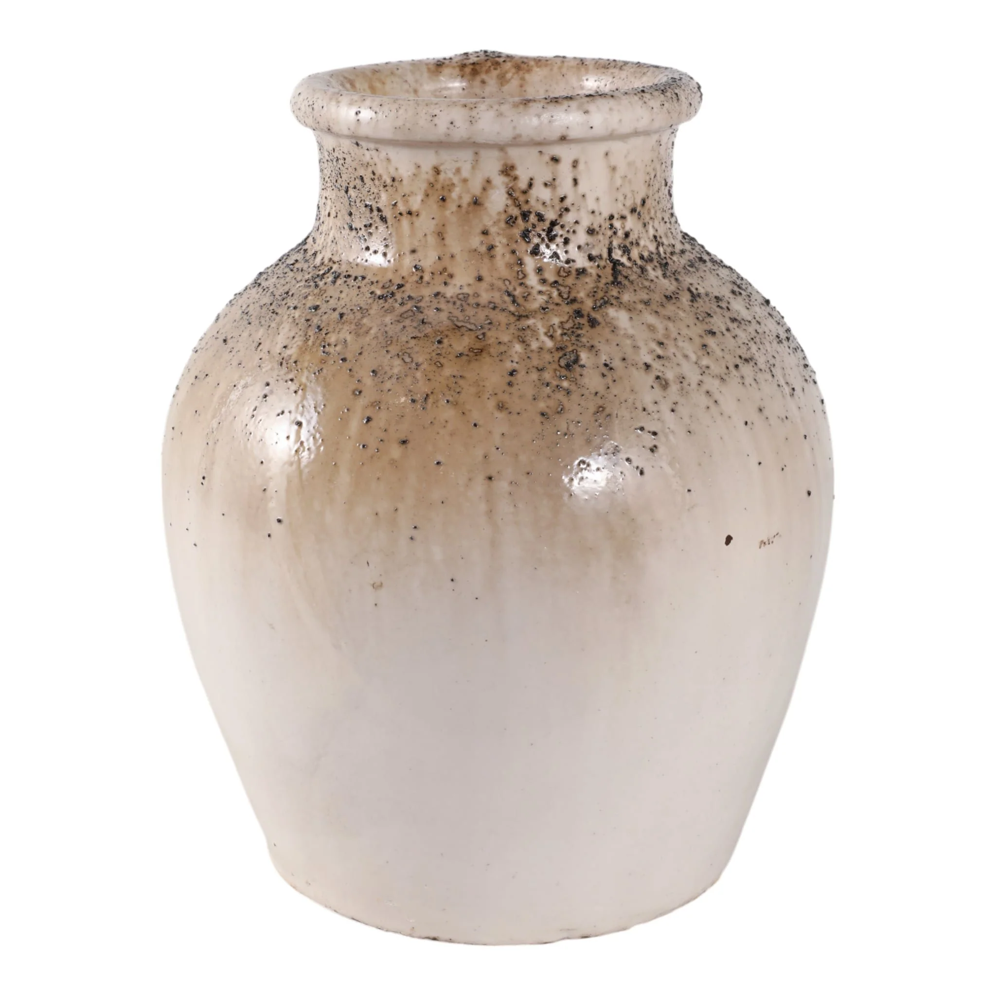 12x11" Textured Terracotta Jug Vase, Ivory/ Brown - Image 3