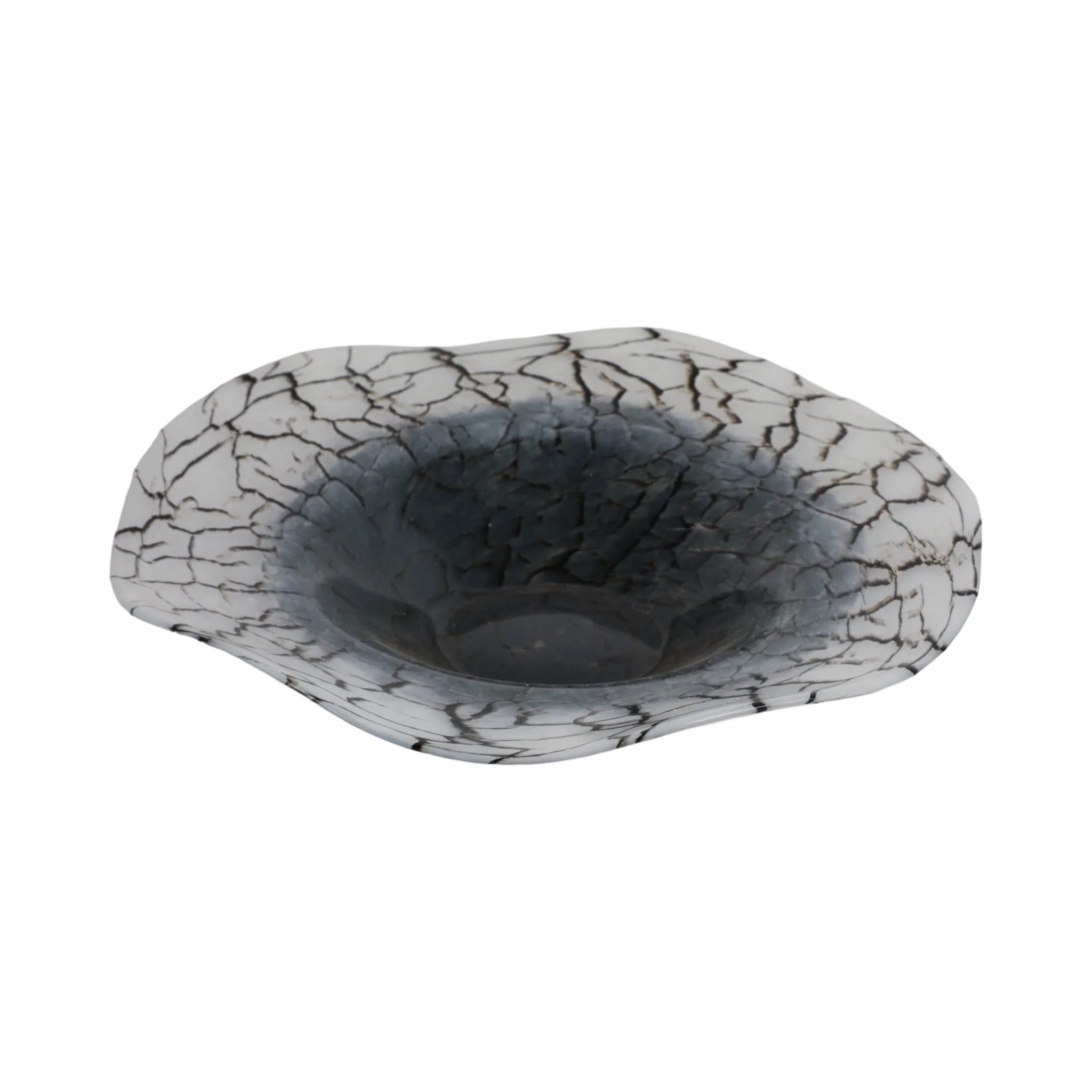 12x12" Abstract Glass Bowl With Veining, White/bla - Image 3