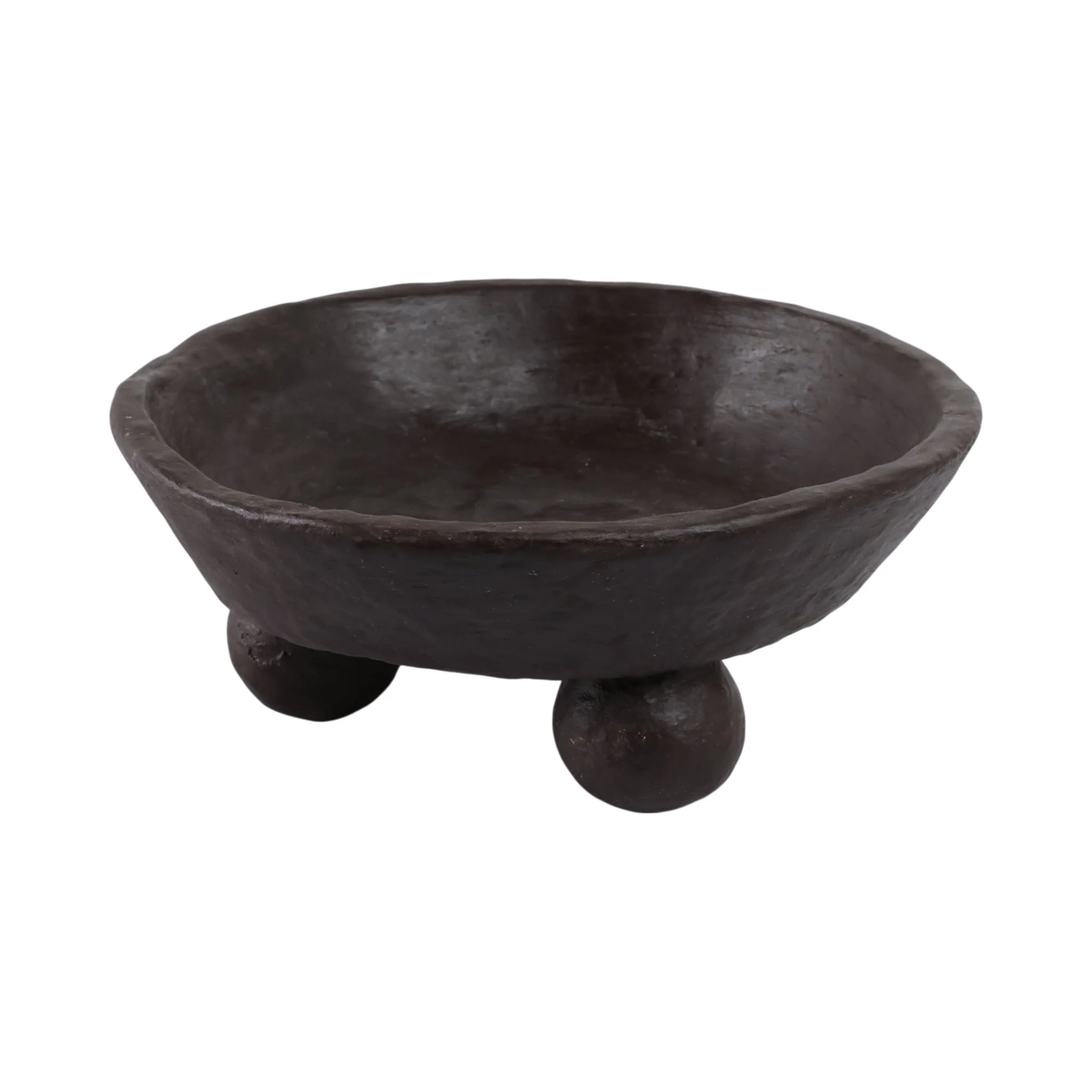 12x12" Paper Mache Knobby Footed Bowl, Brown - Image 2