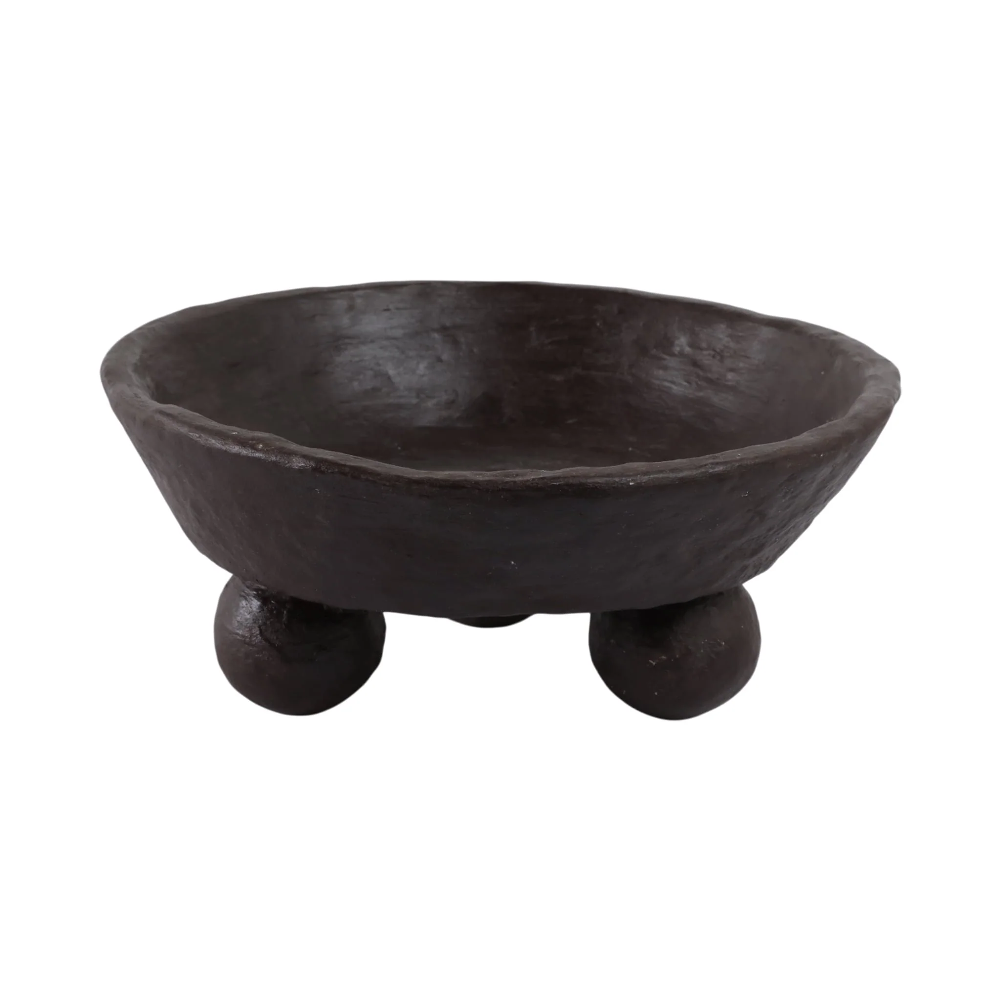 12x12" Paper Mache Knobby Footed Bowl, Brown - Image 3