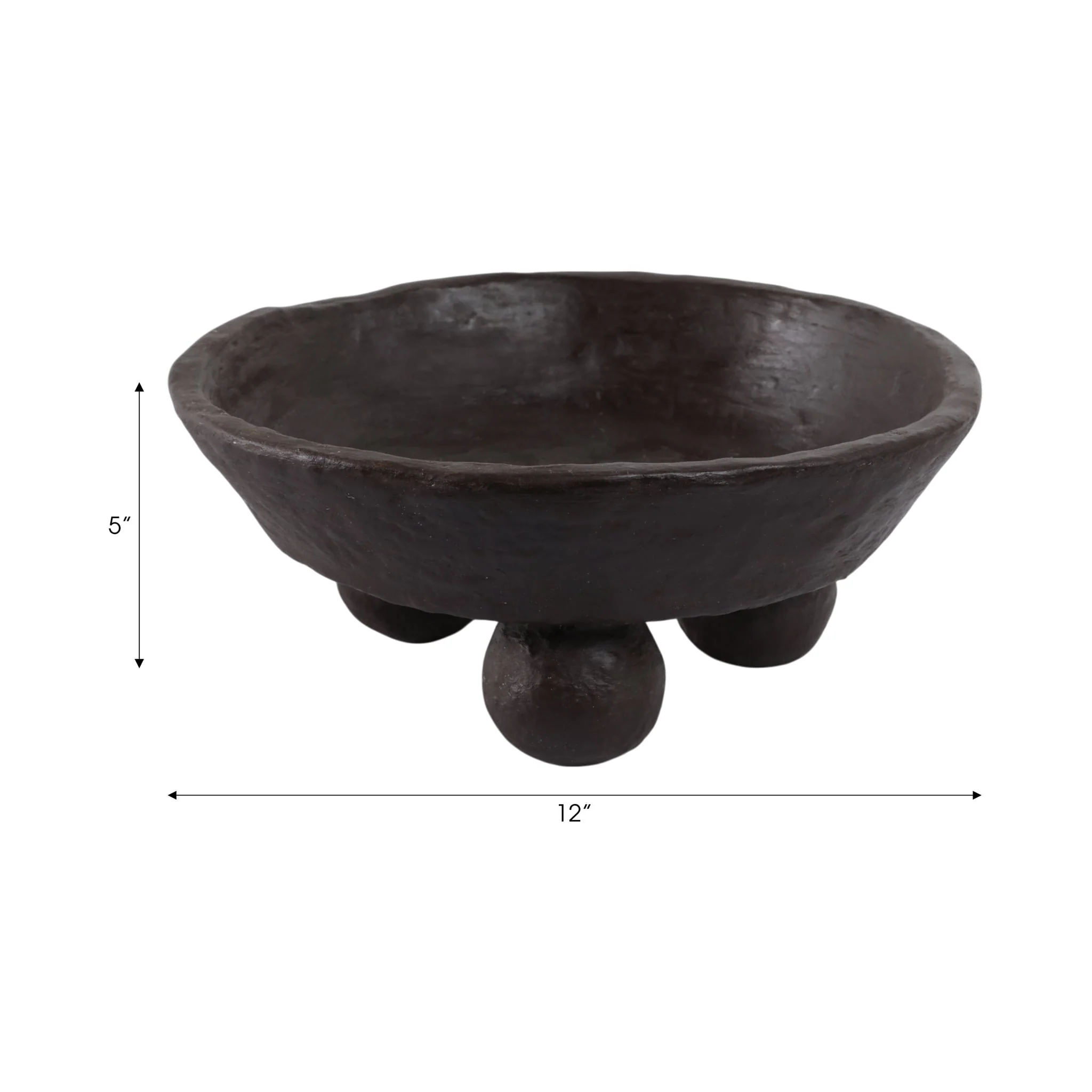 12x12" Paper Mache Knobby Footed Bowl, Brown - Image 7
