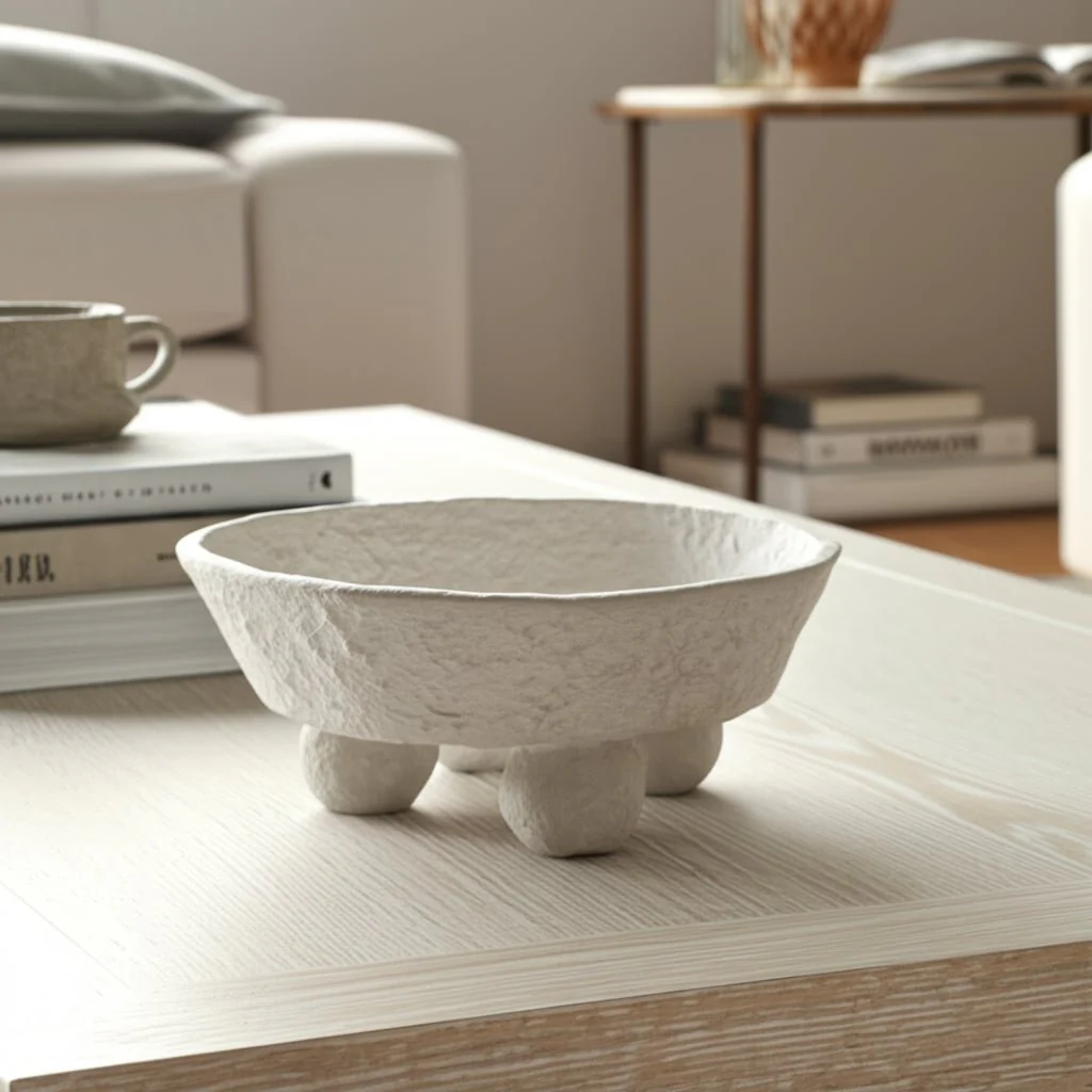 12x12" Paper Mache Knobby Footed Bowl, White - Image 12