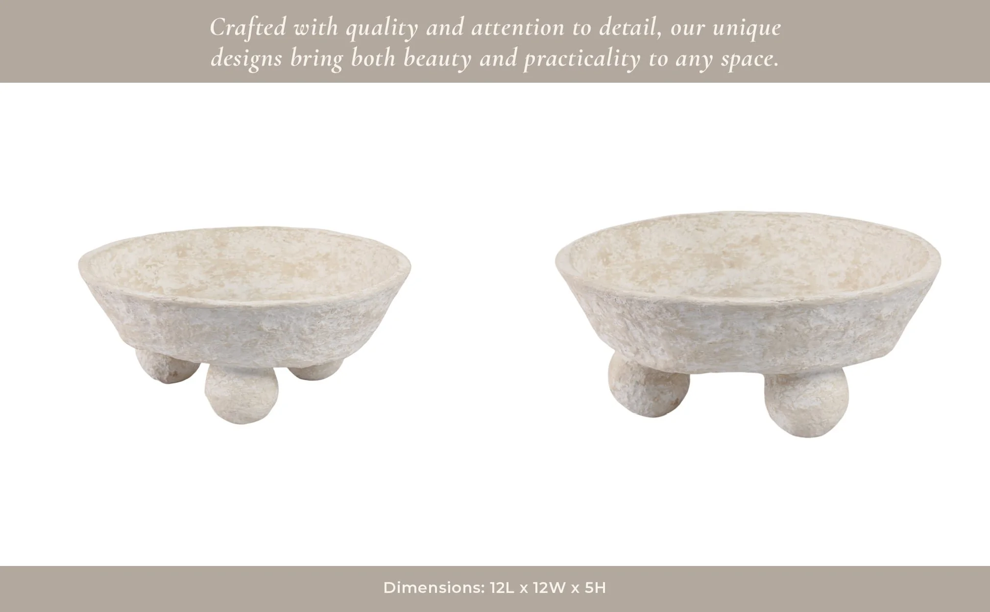 12x12" Paper Mache Knobby Footed Bowl, White - Image 13