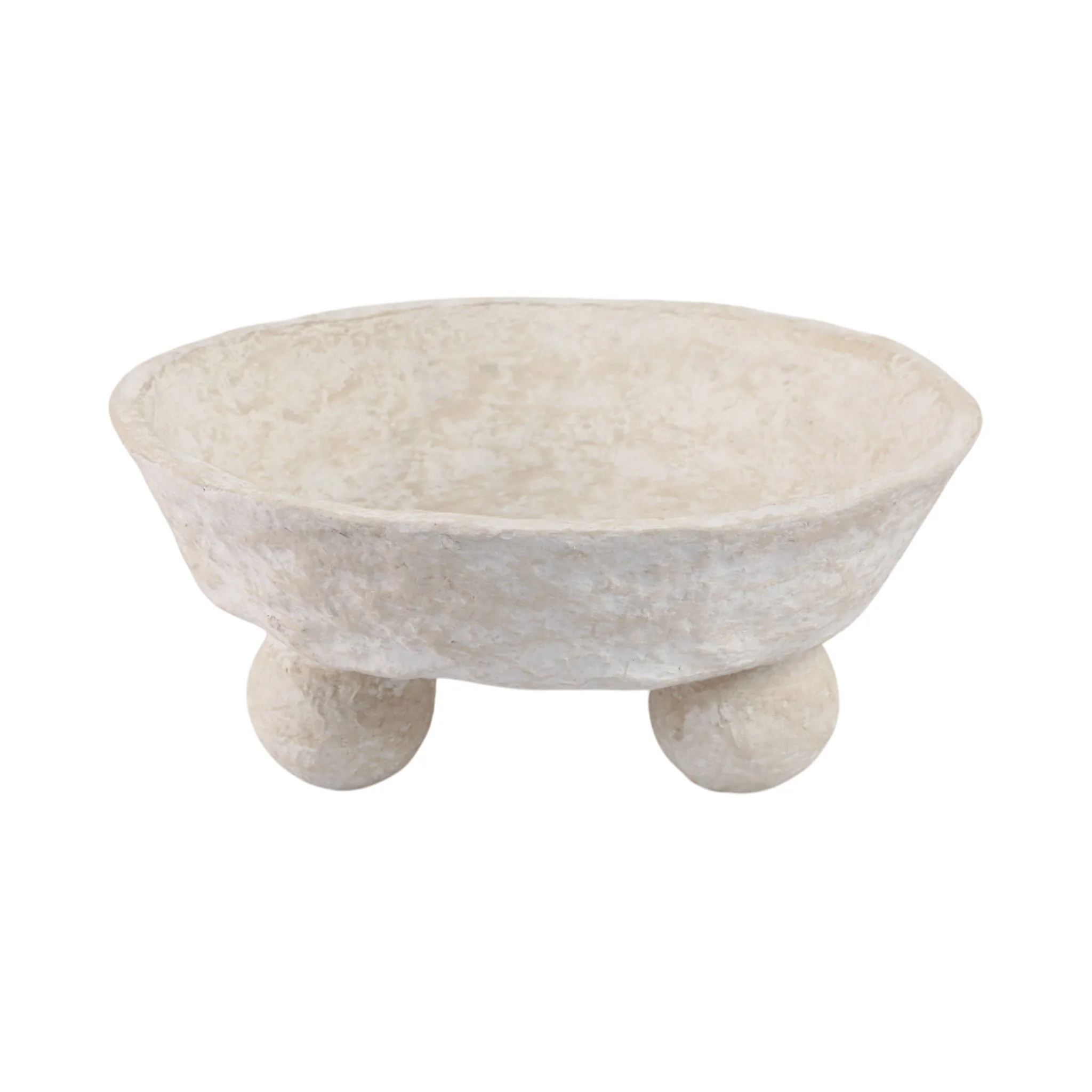 12x12" Paper Mache Knobby Footed Bowl, White - Image 4