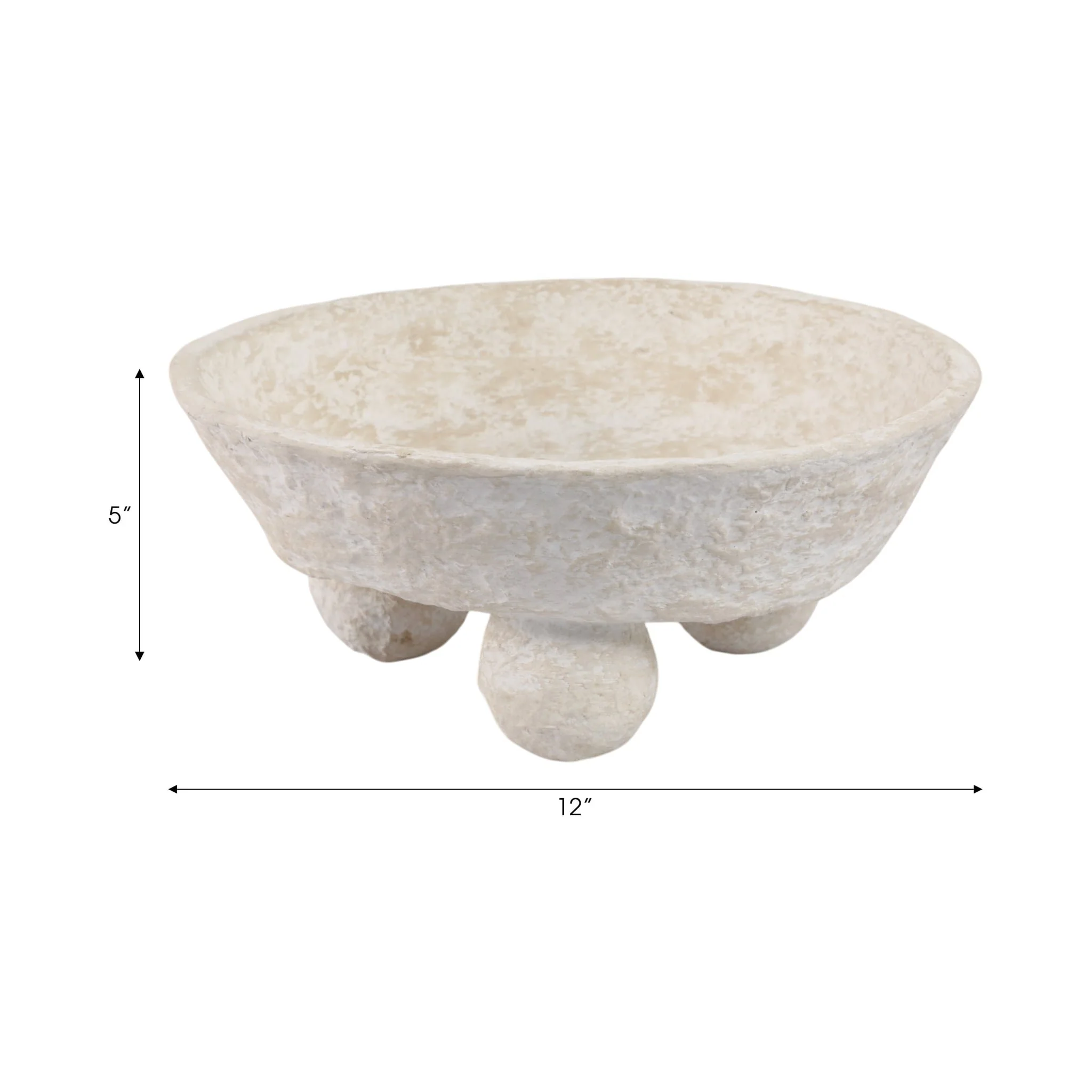 12x12" Paper Mache Knobby Footed Bowl, White - Image 7