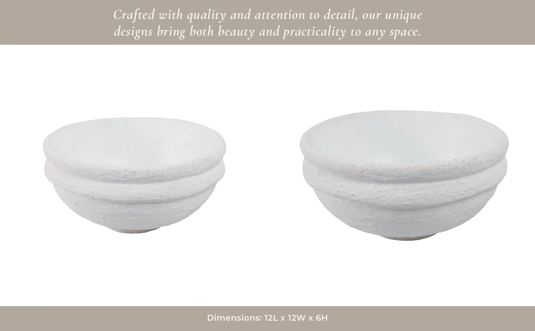 12x12" Textured Bowl, White - Image 14
