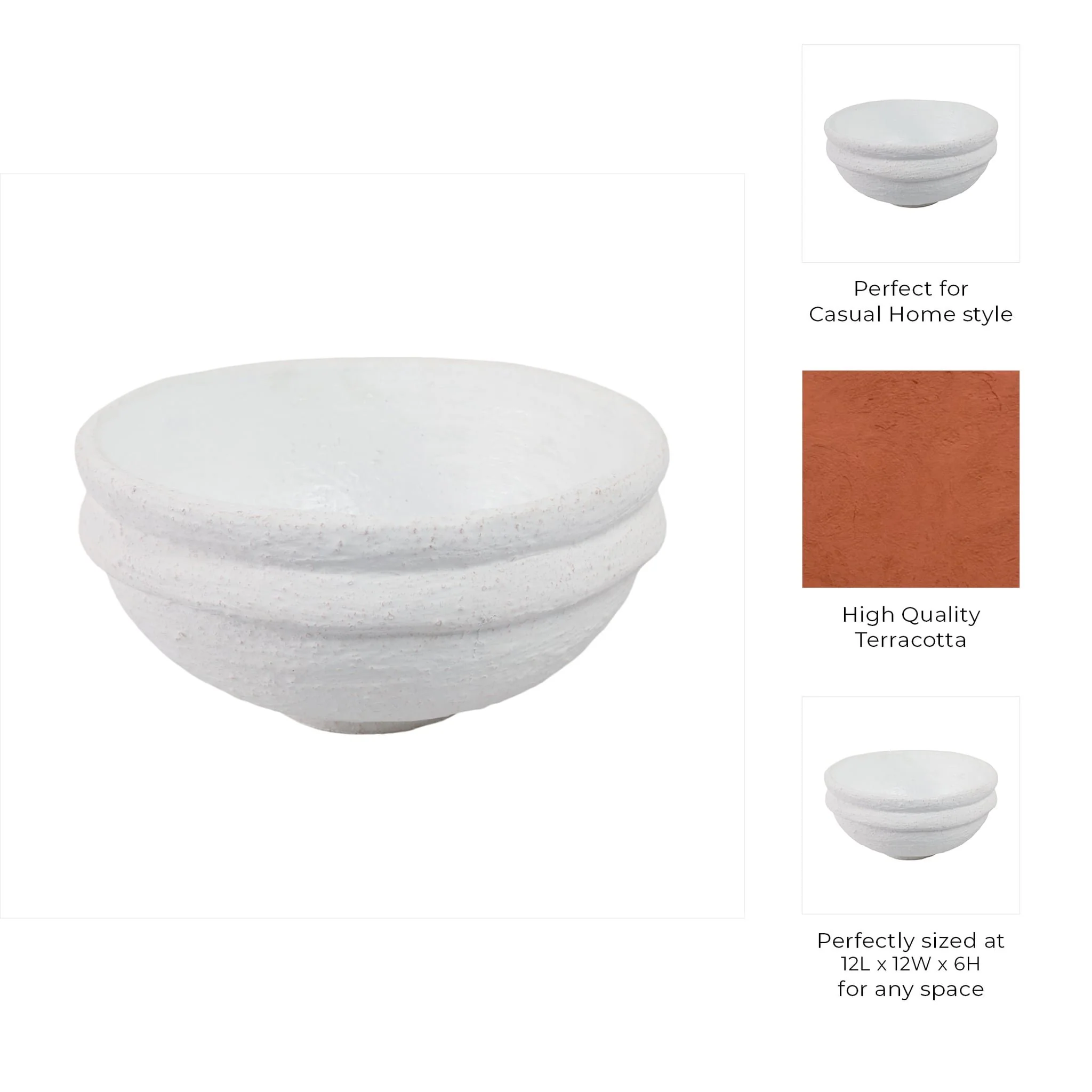 12x12" Textured Bowl, White - Image 9