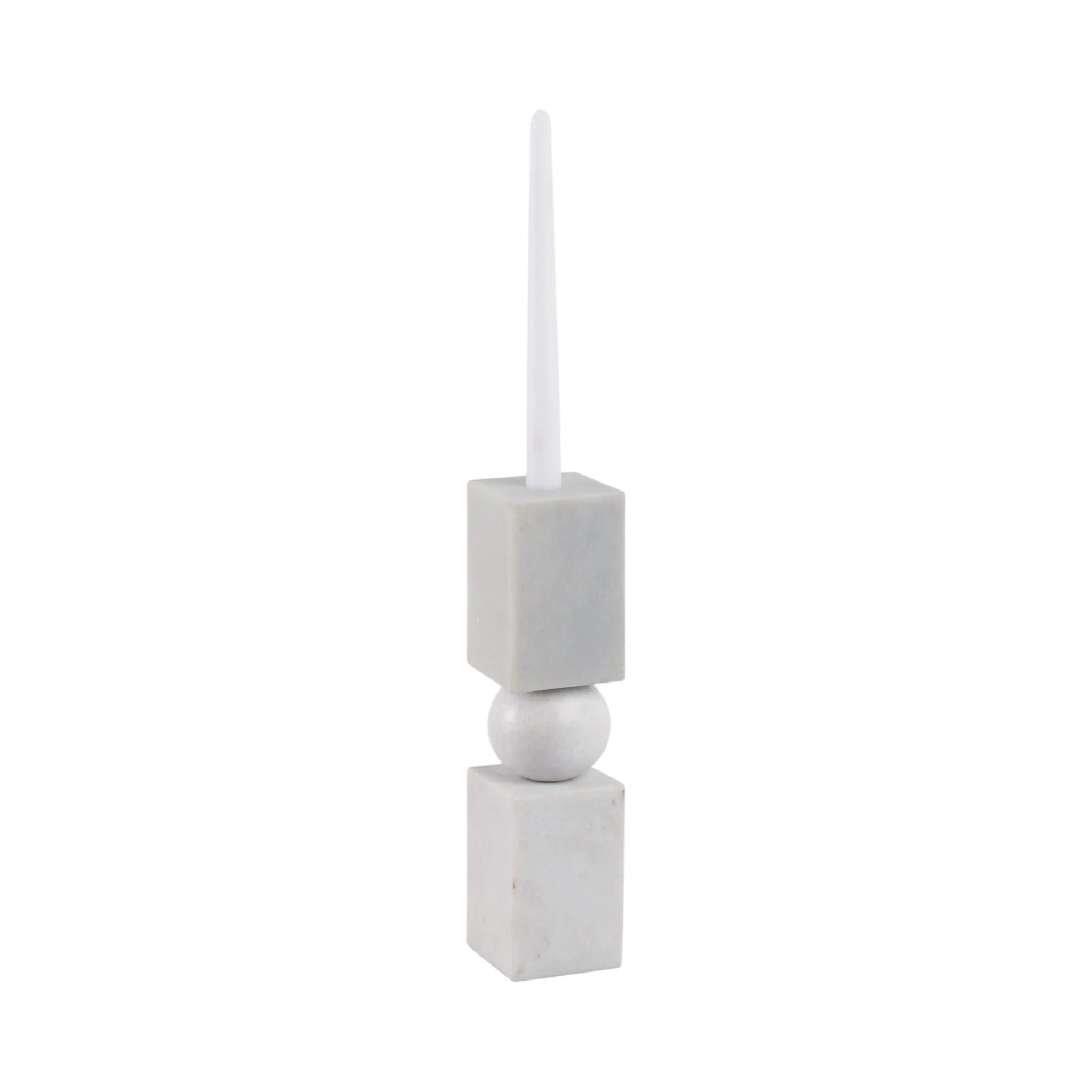12x3" Chunky Marble Taper Holder, White - Image 2