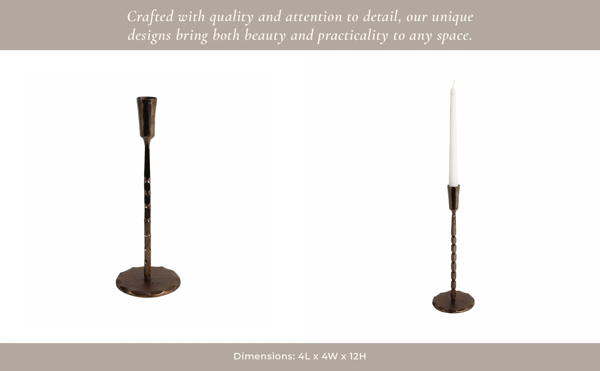 12x4" Forged Cast Iron Taper Holder, Matte Bronze - Image 13