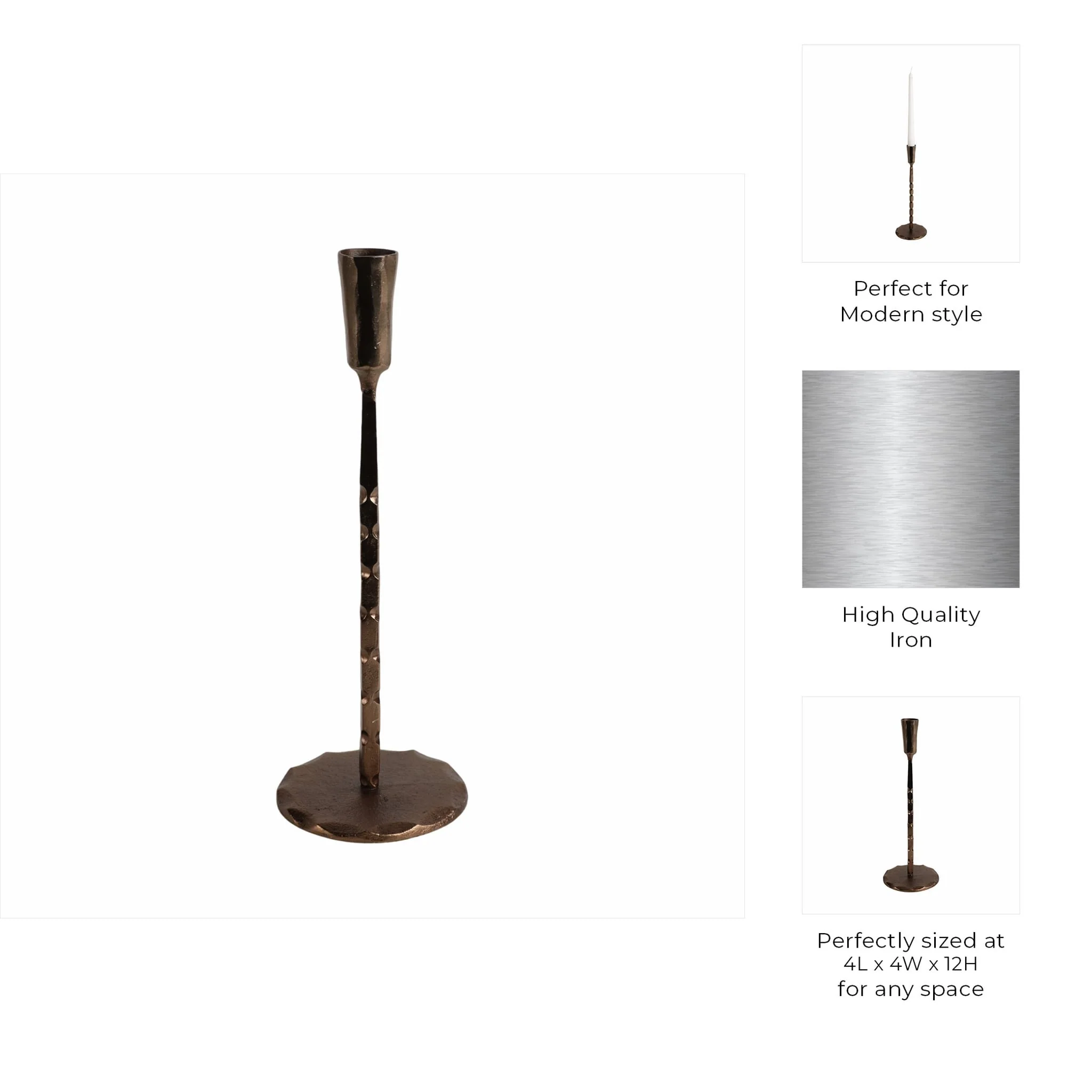 12x4" Forged Cast Iron Taper Holder, Matte Bronze - Image 9