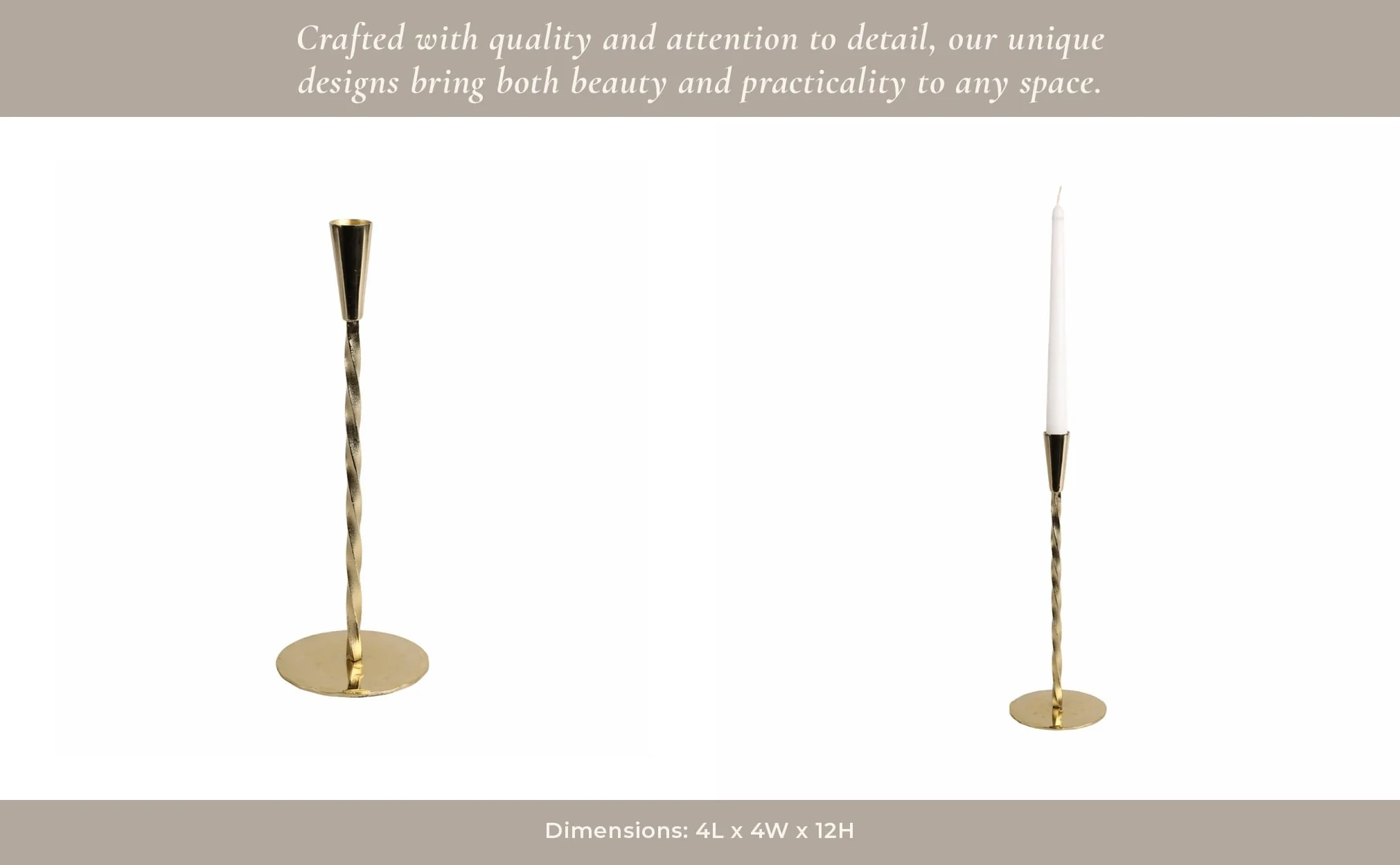 12x4" Twisted Taper Holder, Gold - Image 11