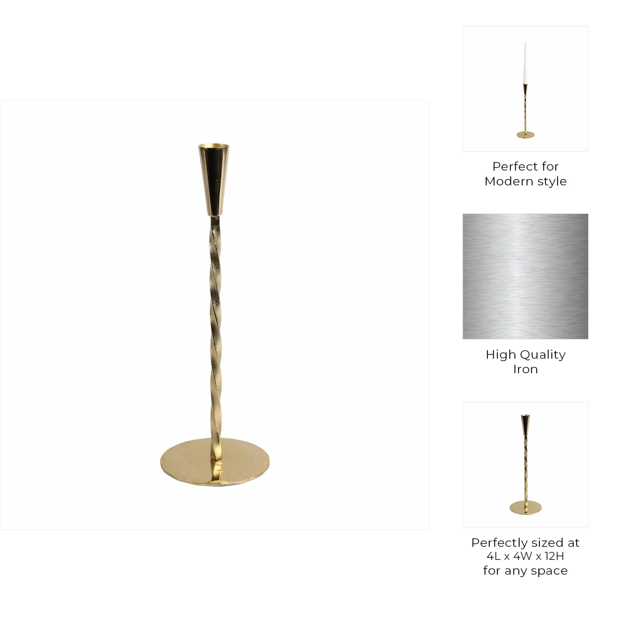 12x4" Twisted Taper Holder, Gold - Image 9