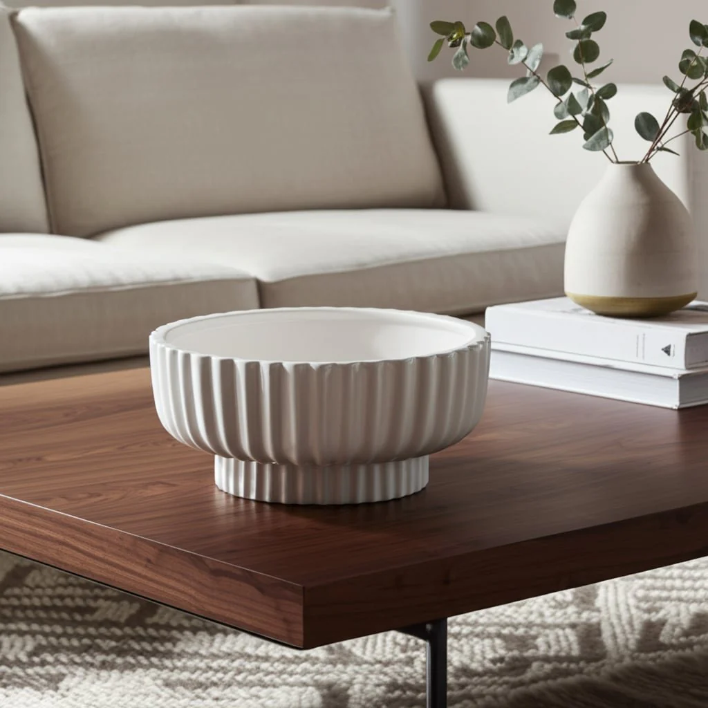 12x5" Ridged Pedestal Bowl, White - Image 11