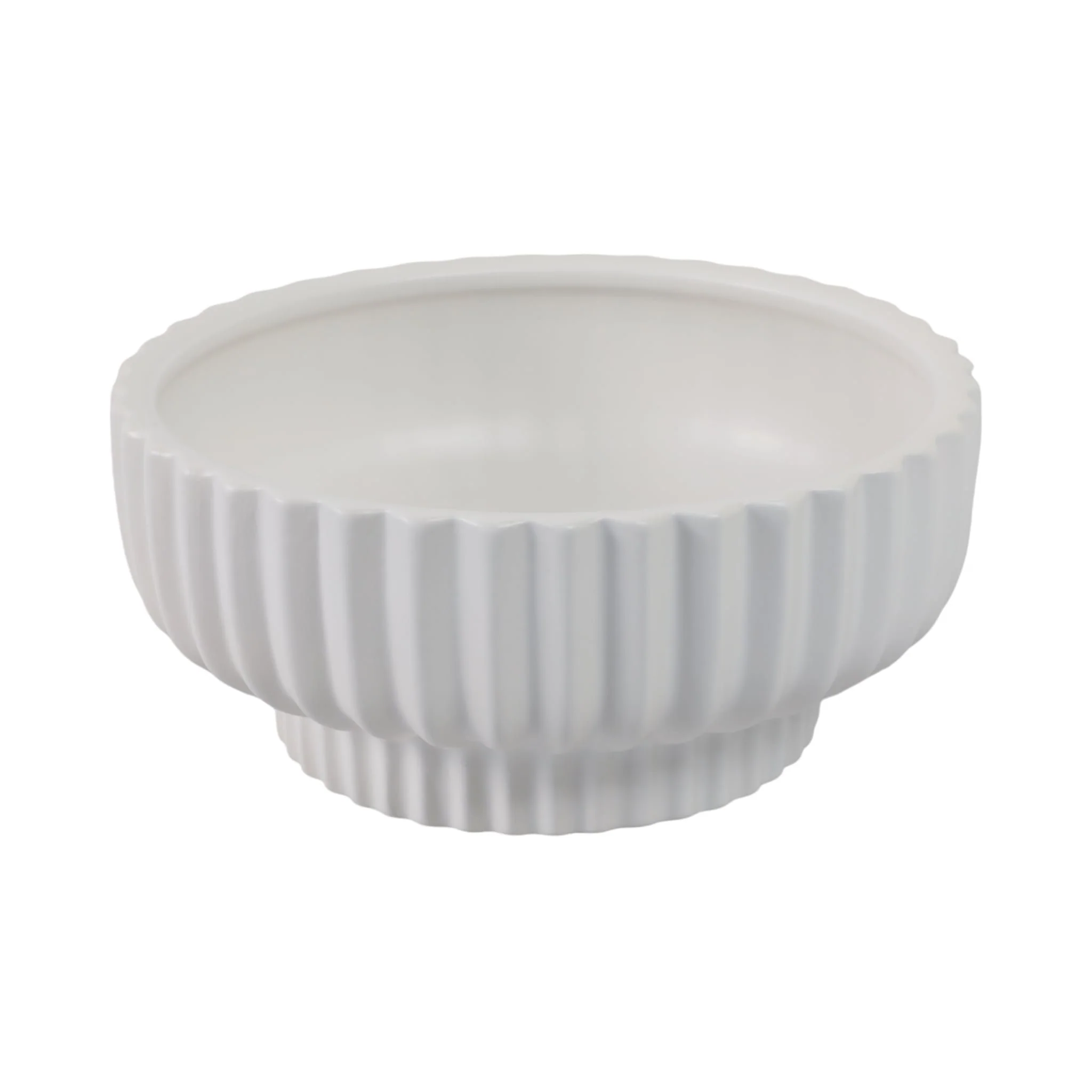 12x5" Ridged Pedestal Bowl, White - Image 3